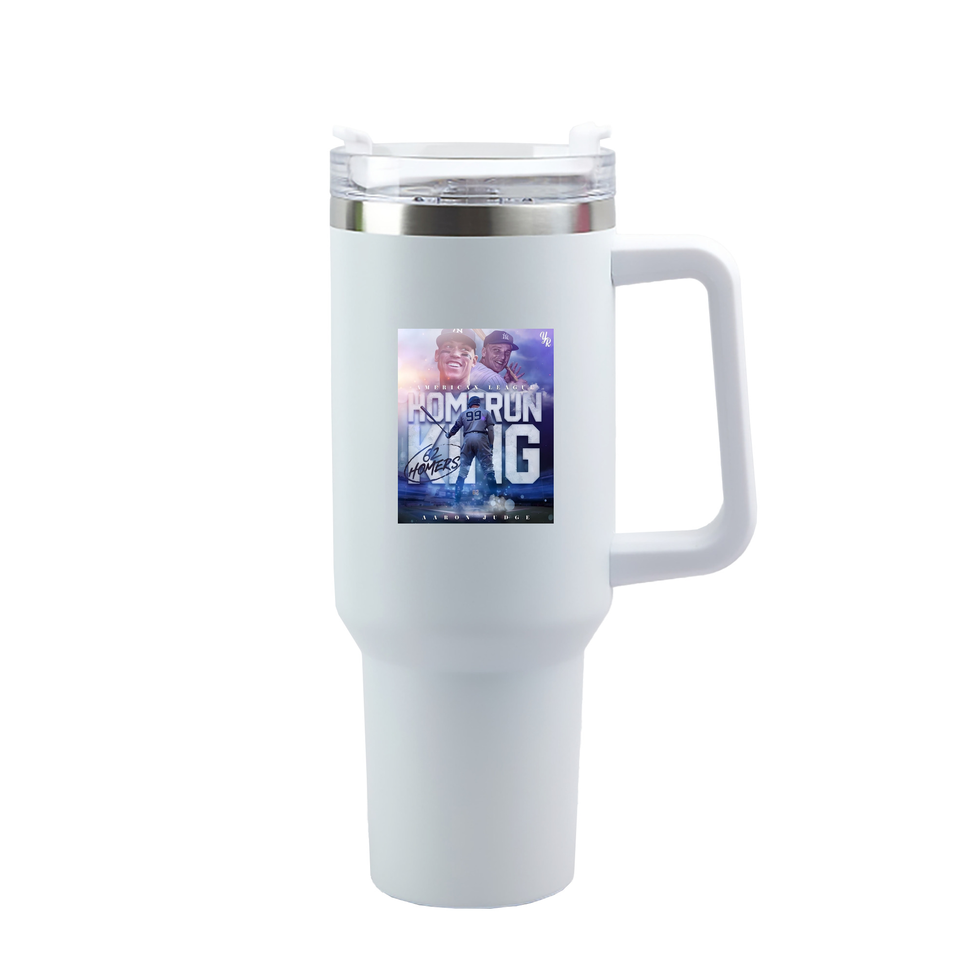 Aaron Judge 62 Home Runs 40oz Handle Car Tumbler – Durable Stainless Steel Travel Mug With UV Print – Double Wall Insulated, Fits Most Car Cup Holders