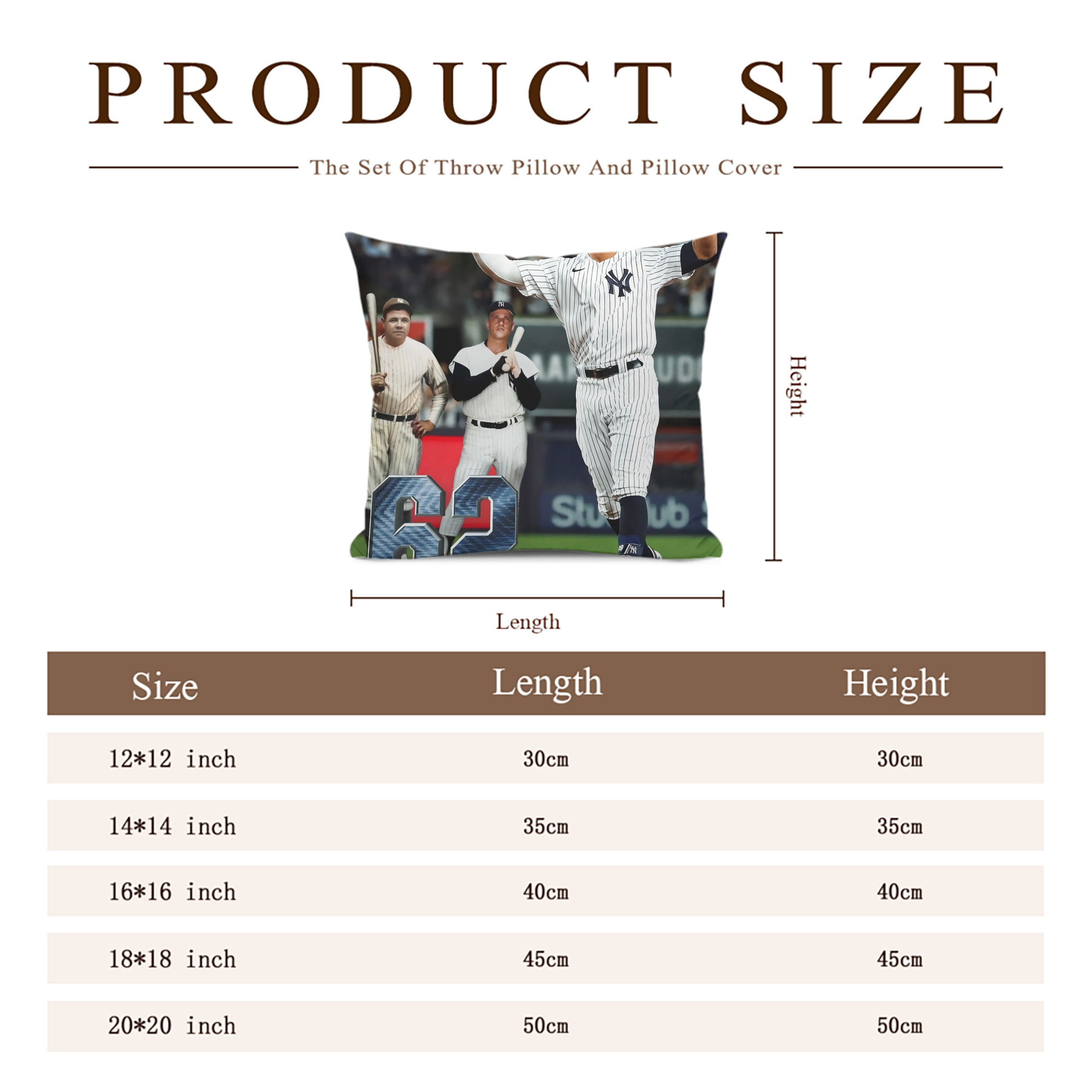 Aaron Judge 62 Home Runs Soft Polyester Pillow Cover With Insert – Double-Sided Design, Invisible Zipper, Durable & Breathable – Easy Care Cushion Set