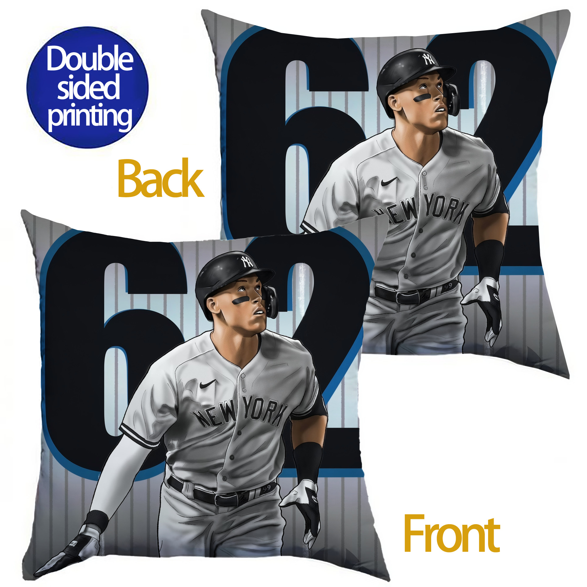 Aaron Judge 62 Home Runs Soft Polyester Pillow Cover With Insert – Double-Sided Design, Invisible Zipper, Durable & Breathable – Easy Care Cushion Set