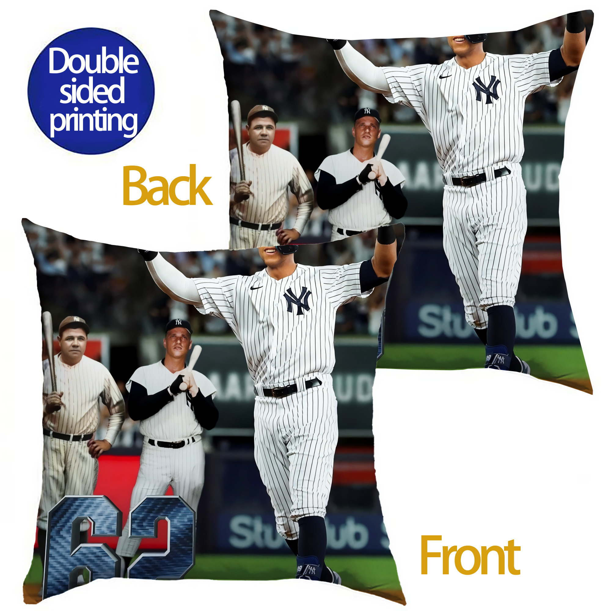 Aaron Judge 62 Home Runs Soft Polyester Pillow Cover With Insert – Double-Sided Design, Invisible Zipper, Durable & Breathable – Easy Care Cushion Set
