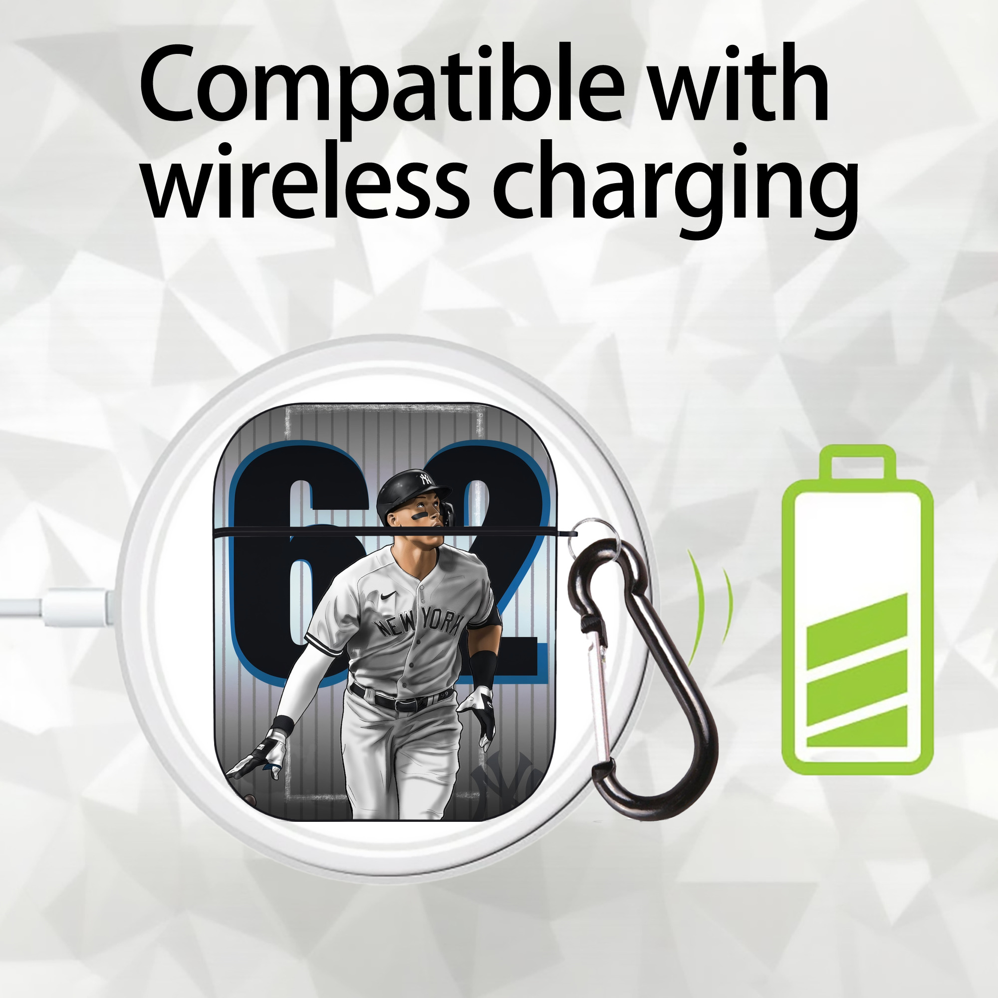 Aaron Judge 62 Home Runs AirPods 2 Case Hard Shell Black, Flexible PC Material, Precise Cutouts, Full Protection, Anti-Fingerprint, Washable, Includes Keychain – Durable & Slim Design