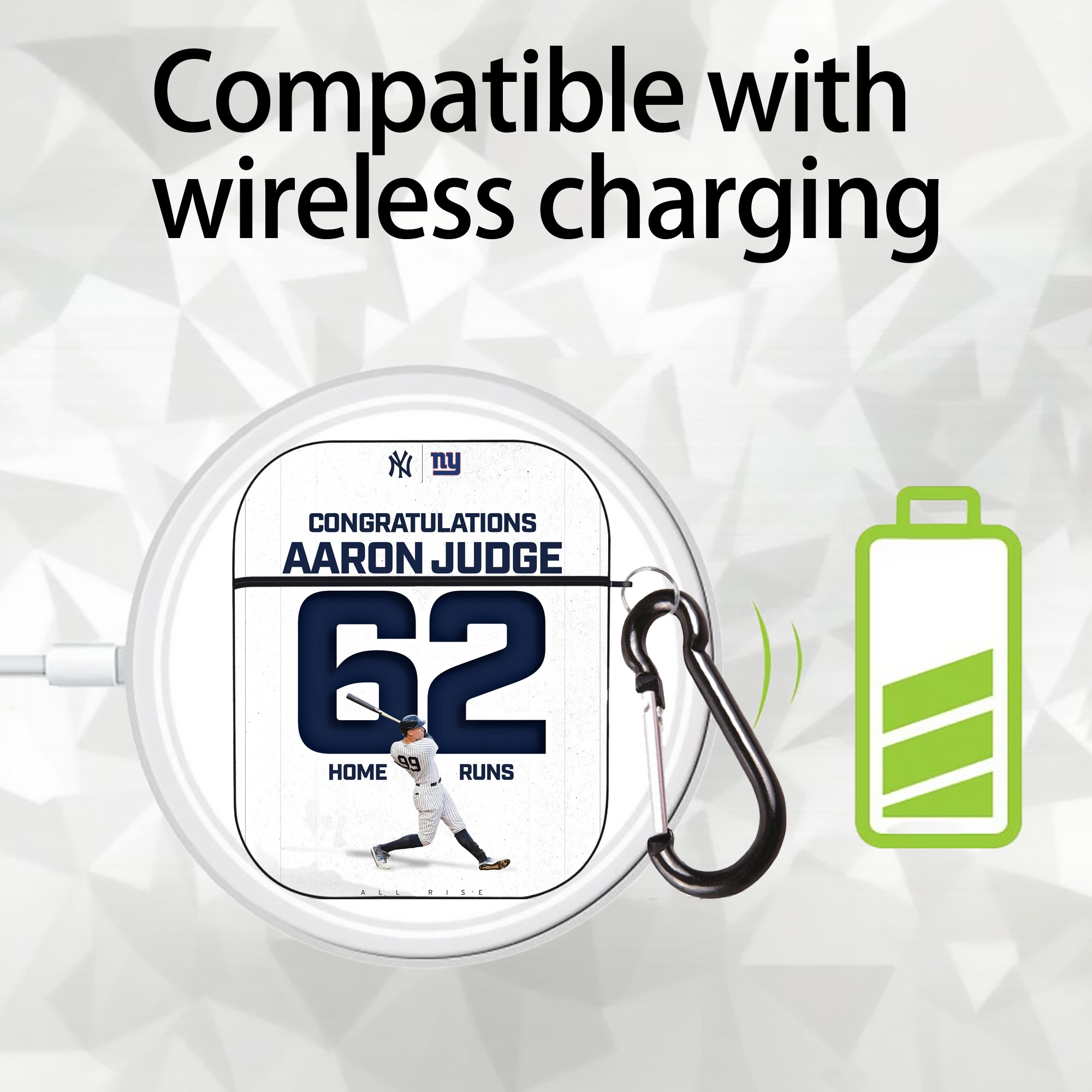 Aaron Judge 62 Home Runs AirPods 2 Case Hard Shell Black, Flexible PC Material, Precise Cutouts, Full Protection, Anti-Fingerprint, Washable, Includes Keychain – Durable & Slim Design