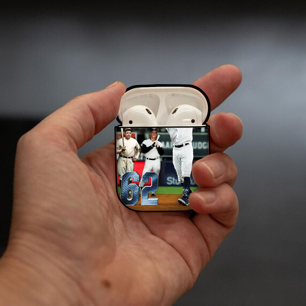 Aaron Judge 62 Home Runs AirPods 2 Case Hard Shell Black, Flexible PC Material, Precise Cutouts, Full Protection, Anti-Fingerprint, Washable, Includes Keychain – Durable & Slim Design