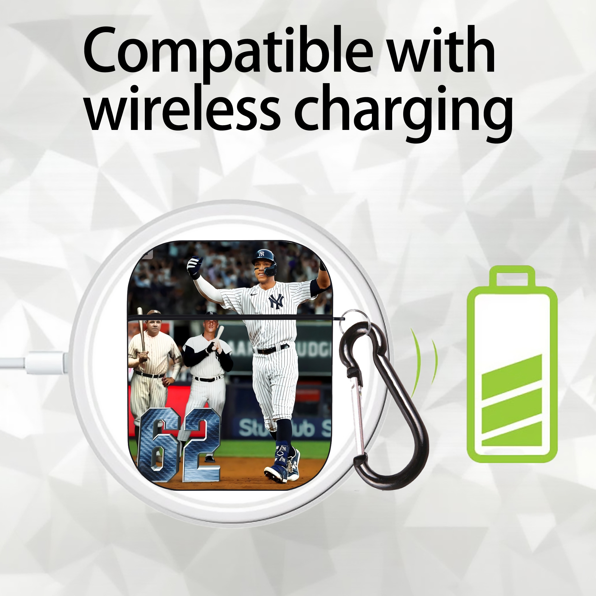 Aaron Judge 62 Home Runs AirPods 2 Case Hard Shell Black, Flexible PC Material, Precise Cutouts, Full Protection, Anti-Fingerprint, Washable, Includes Keychain – Durable & Slim Design