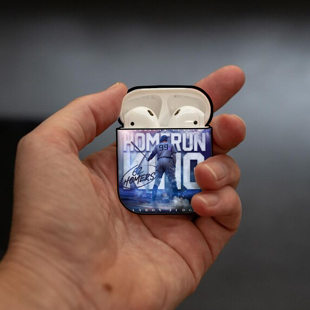 Aaron Judge 62 Home Runs AirPods 2 Case Hard Shell Black, Flexible PC Material, Precise Cutouts, Full Protection, Anti-Fingerprint, Washable, Includes Keychain – Durable & Slim Design