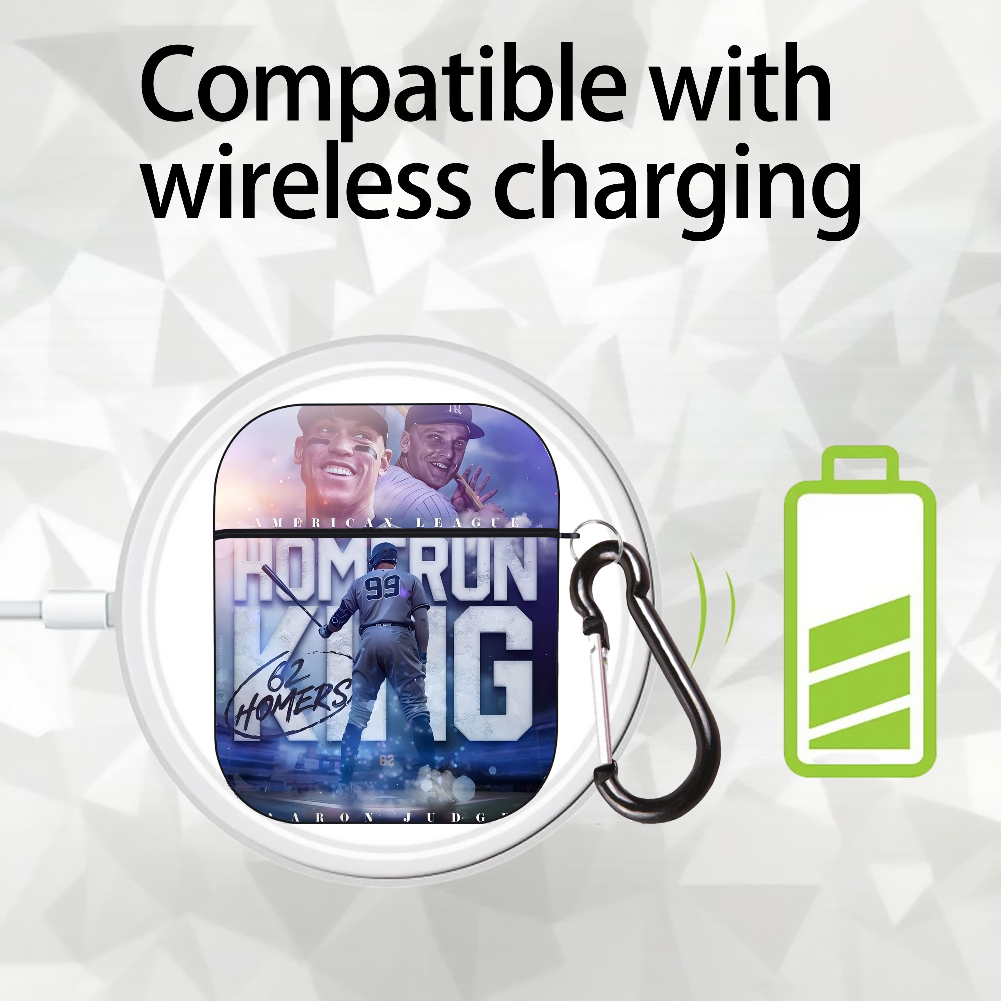 Aaron Judge 62 Home Runs AirPods 2 Case Hard Shell Black, Flexible PC Material, Precise Cutouts, Full Protection, Anti-Fingerprint, Washable, Includes Keychain – Durable & Slim Design