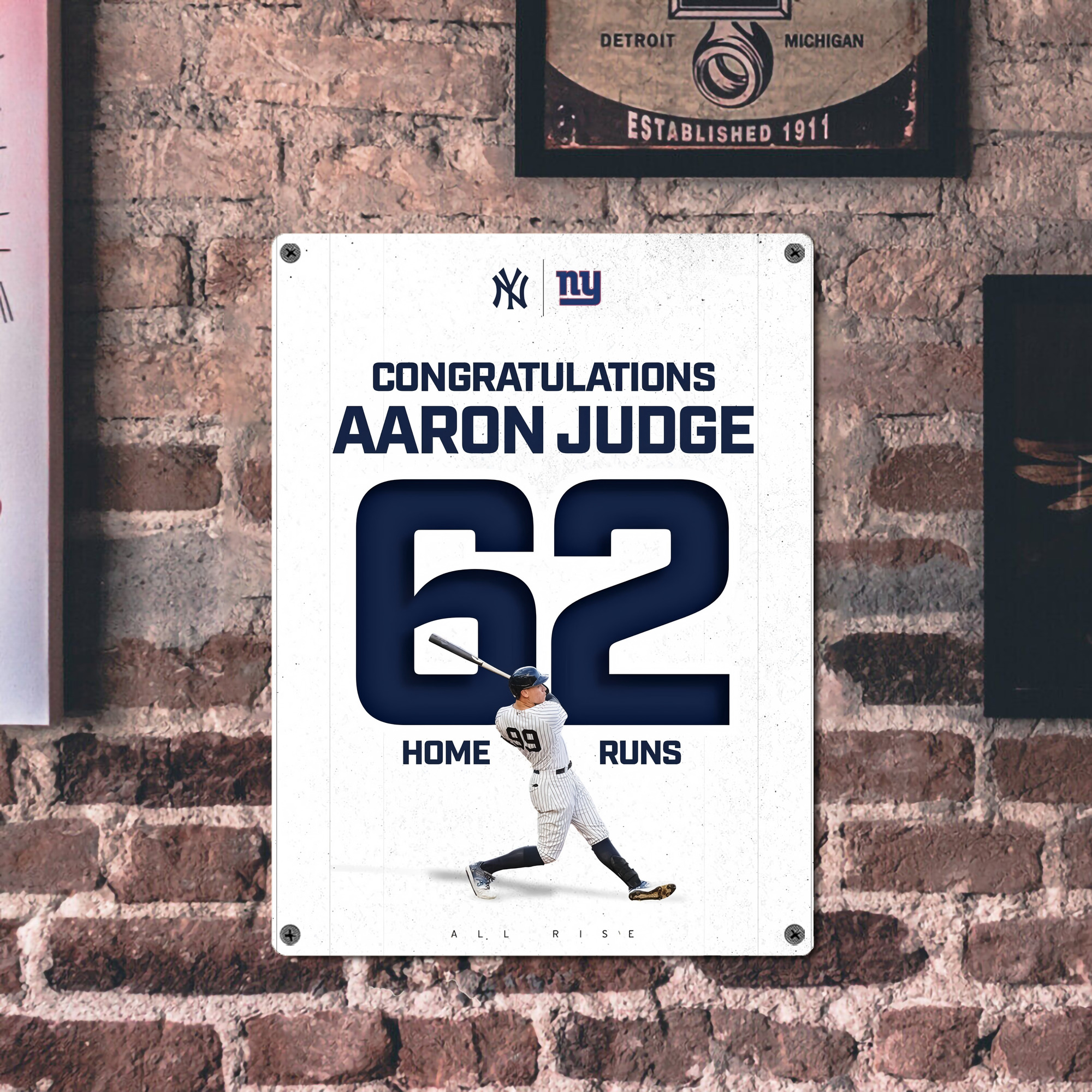 Aaron Judge 62 Home Runs Vintage Metal Tin Sign 12x16inch – Retro Wall Art Decor For Home, Bar, Kitchen, Bedroom, Office – Durable Iron Sheet Poster, Easy To Hang, Full-Color Printing