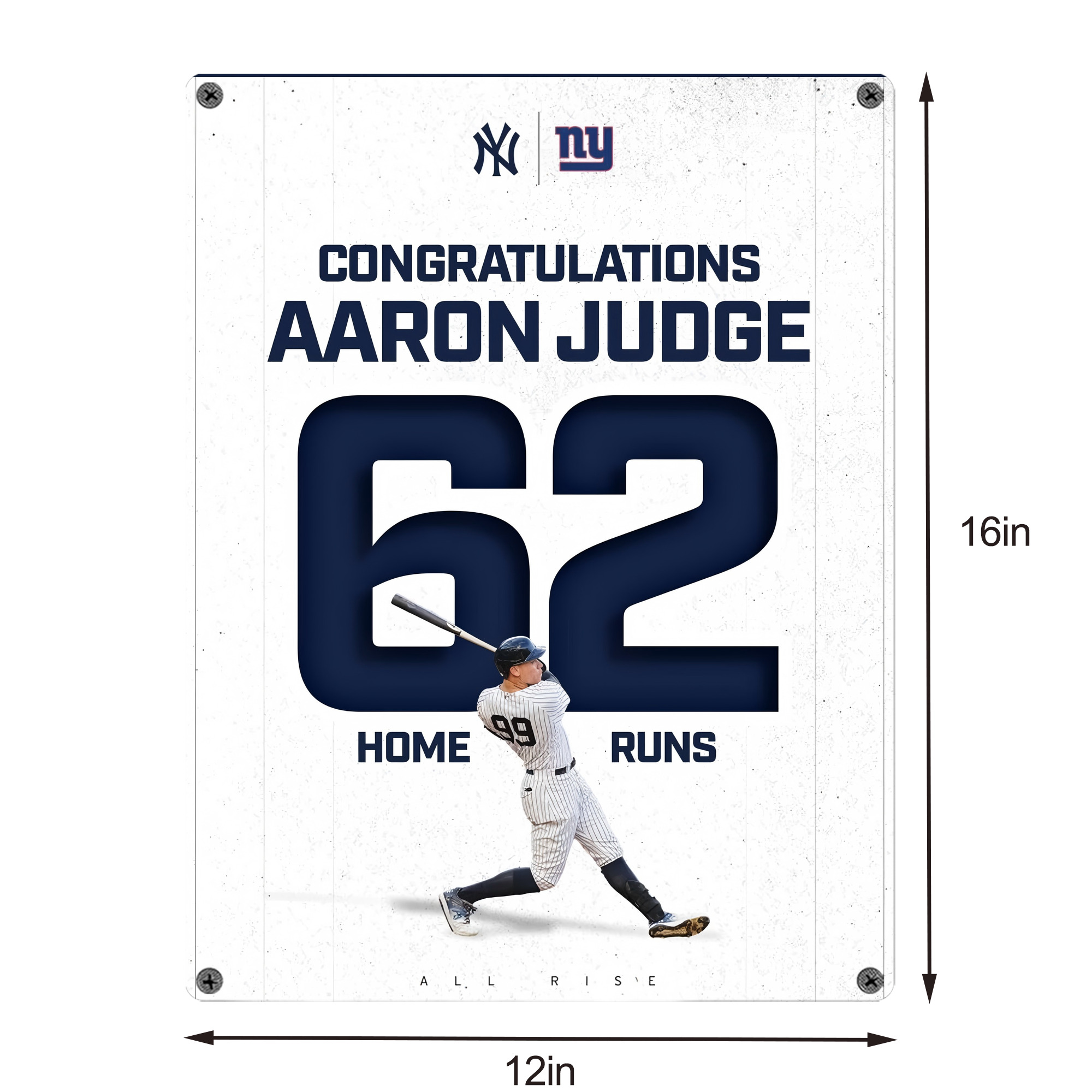 Aaron Judge 62 Home Runs Vintage Metal Tin Sign 12x16inch – Retro Wall Art Decor For Home, Bar, Kitchen, Bedroom, Office – Durable Iron Sheet Poster, Easy To Hang, Full-Color Printing