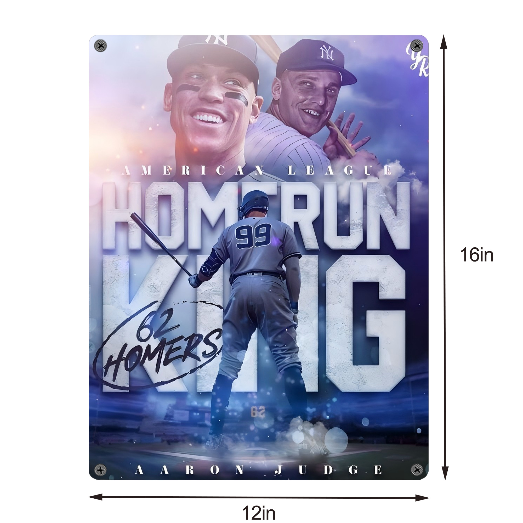 Aaron Judge 62 Home Runs Vintage Metal Tin Sign 12x16inch – Retro Wall Art Decor For Home, Bar, Kitchen, Bedroom, Office – Durable Iron Sheet Poster, Easy To Hang, Full-Color Printing