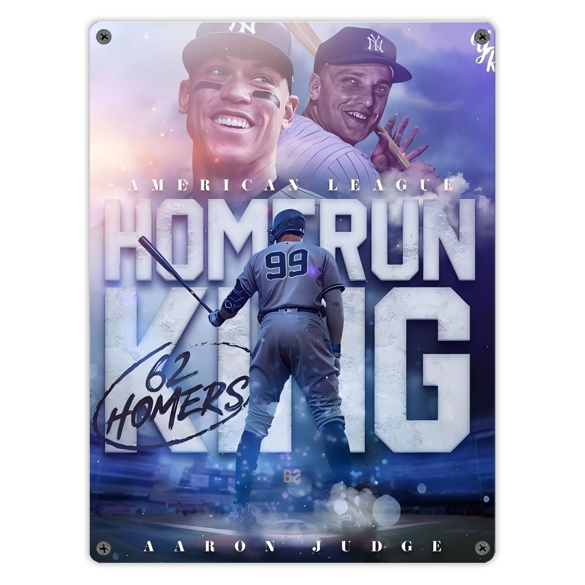 Aaron Judge 62 Home Runs Vintage Metal Tin Sign 12x16inch – Retro Wall Art Decor For Home, Bar, Kitchen, Bedroom, Office – Durable Iron Sheet Poster, Easy To Hang, Full-Color Printing