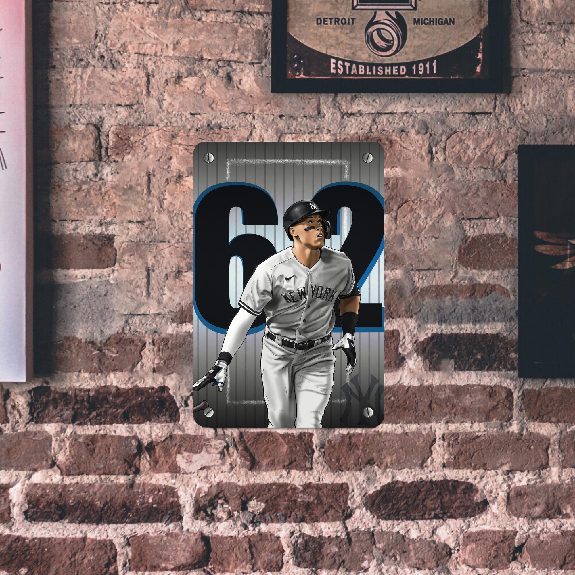 Aaron Judge 62 Home Runs Metal Tin Sign 8x12inch - High-Quality Full-Print Decorative Wall Art, Durable Rust-Resistant Metal Plaque For Living Room, Bedroom, Kitchen, Office, Bar Décor