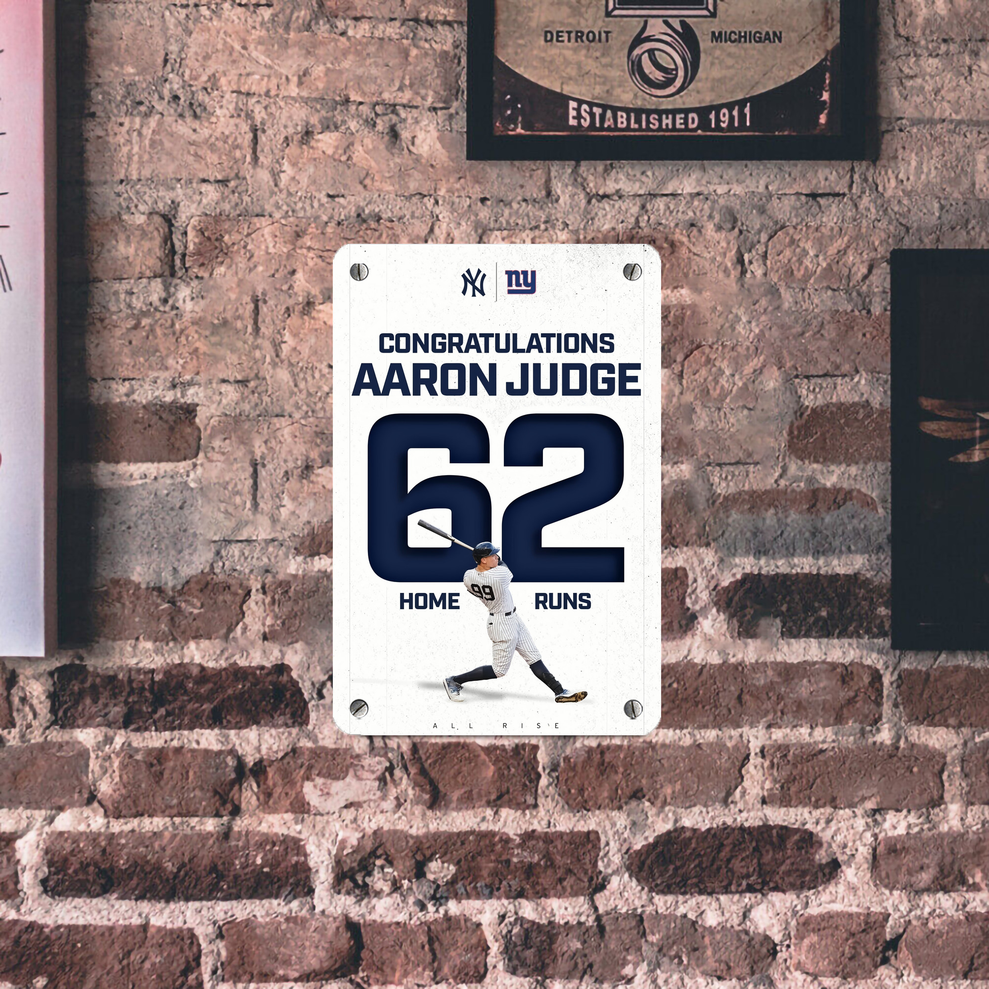 Aaron Judge 62 Home Runs Metal Tin Sign 8x12inch - High-Quality Full-Print Decorative Wall Art, Durable Rust-Resistant Metal Plaque For Living Room, Bedroom, Kitchen, Office, Bar Décor