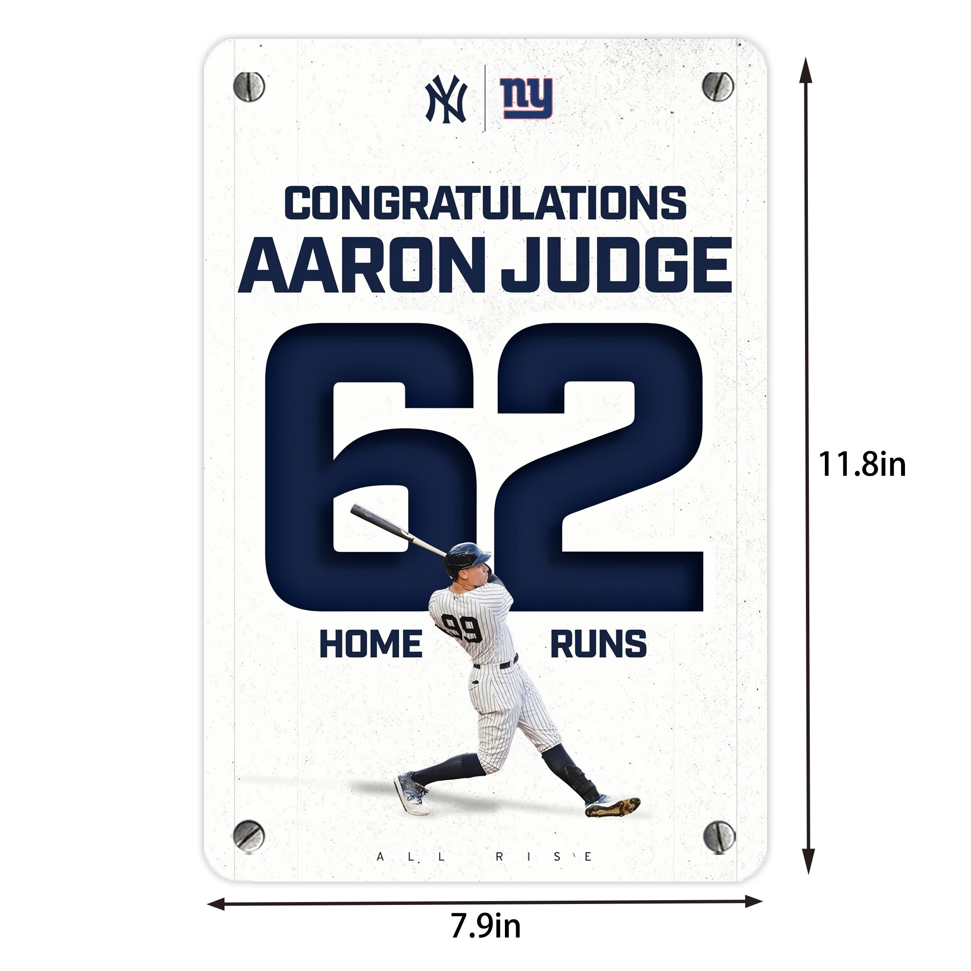 Aaron Judge 62 Home Runs Metal Tin Sign 8x12inch - High-Quality Full-Print Decorative Wall Art, Durable Rust-Resistant Metal Plaque For Living Room, Bedroom, Kitchen, Office, Bar Décor