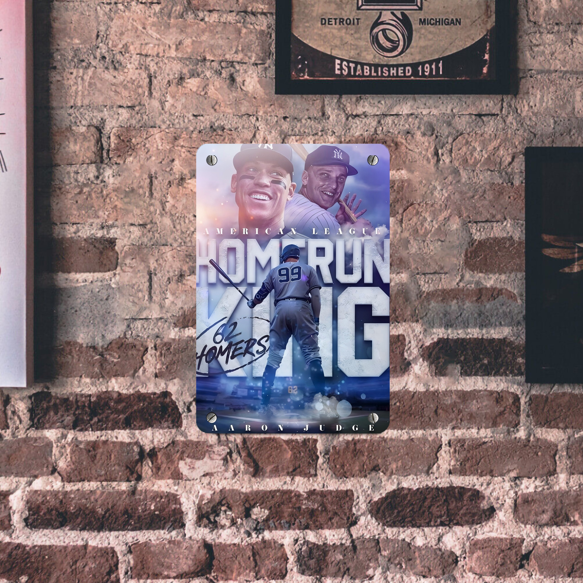 Aaron Judge 62 Home Runs Metal Tin Sign 8x12inch - High-Quality Full-Print Decorative Wall Art, Durable Rust-Resistant Metal Plaque For Living Room, Bedroom, Kitchen, Office, Bar Décor