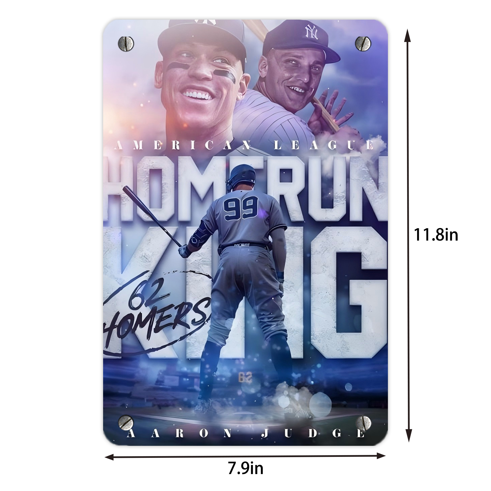 Aaron Judge 62 Home Runs Metal Tin Sign 8x12inch - High-Quality Full-Print Decorative Wall Art, Durable Rust-Resistant Metal Plaque For Living Room, Bedroom, Kitchen, Office, Bar Décor