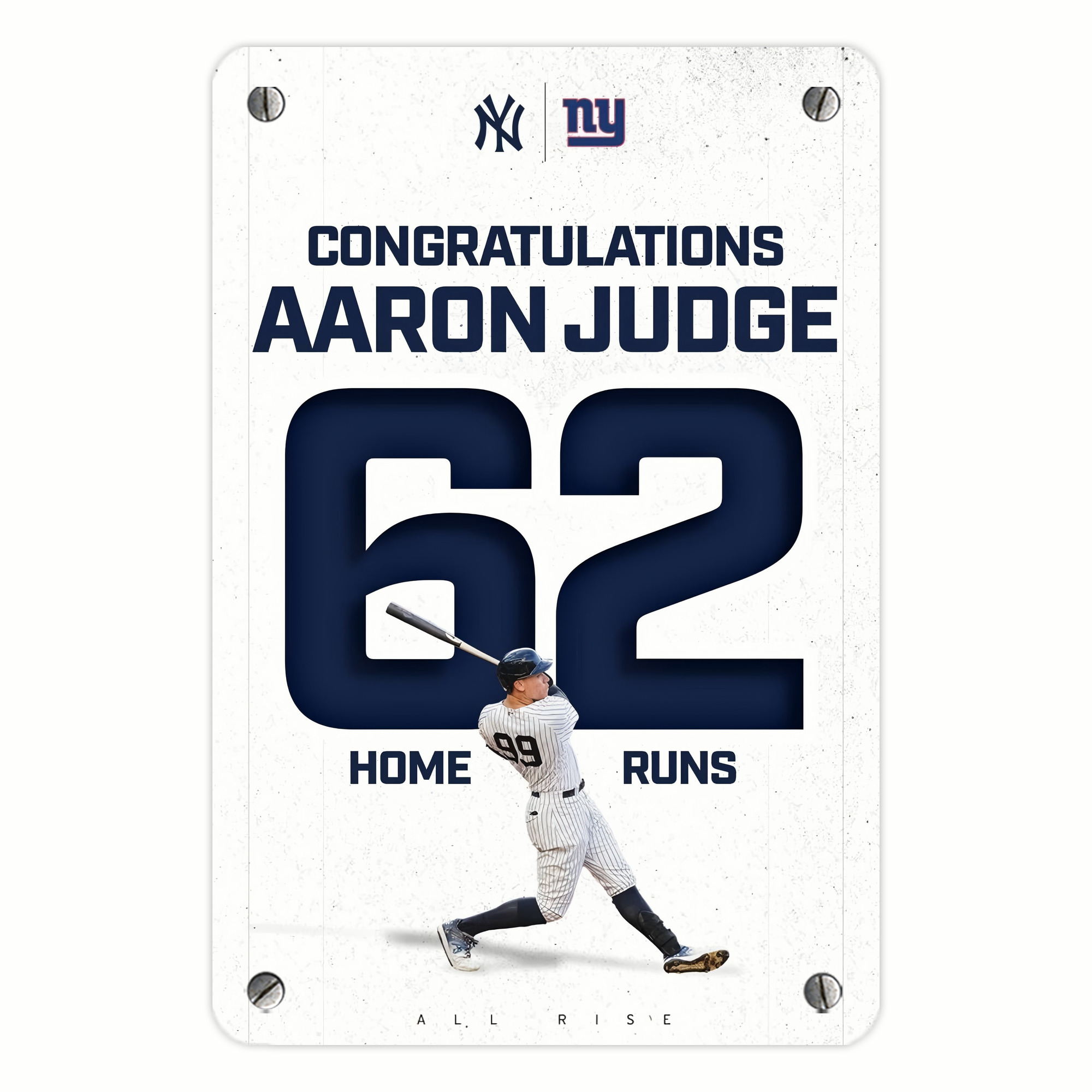 Aaron Judge 62 Home Runs Metal Tin Sign 8x12inch - High-Quality Full-Print Decorative Wall Art, Durable Rust-Resistant Metal Plaque For Living Room, Bedroom, Kitchen, Office, Bar Décor