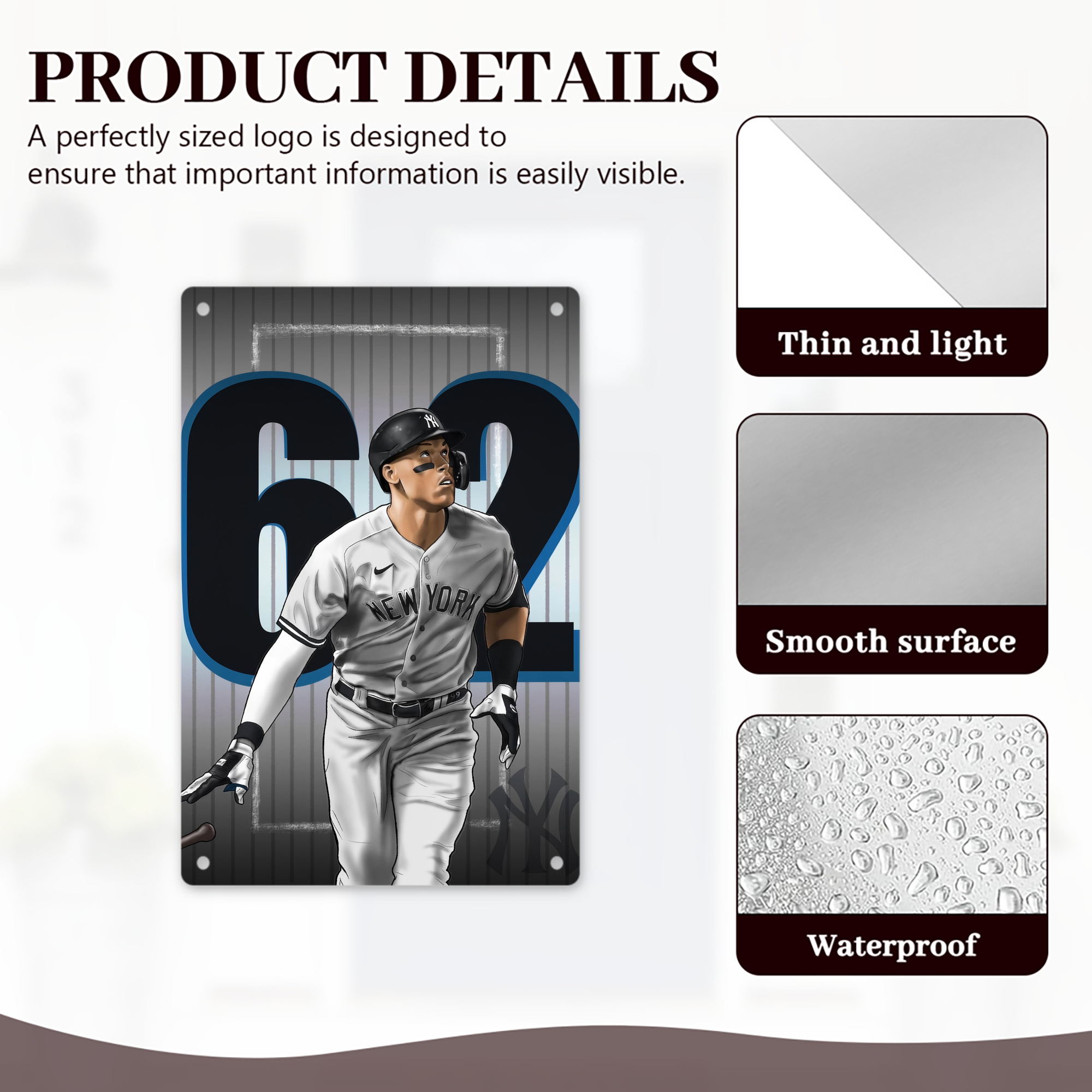 Aaron Judge 62 Home Runs 8x12inch Vertical Aluminum Sign - Durable Fade-Resistant Indoor/Outdoor Safety & Information Plaque For Office, Hotel, Restaurant, Bar, Public Spaces