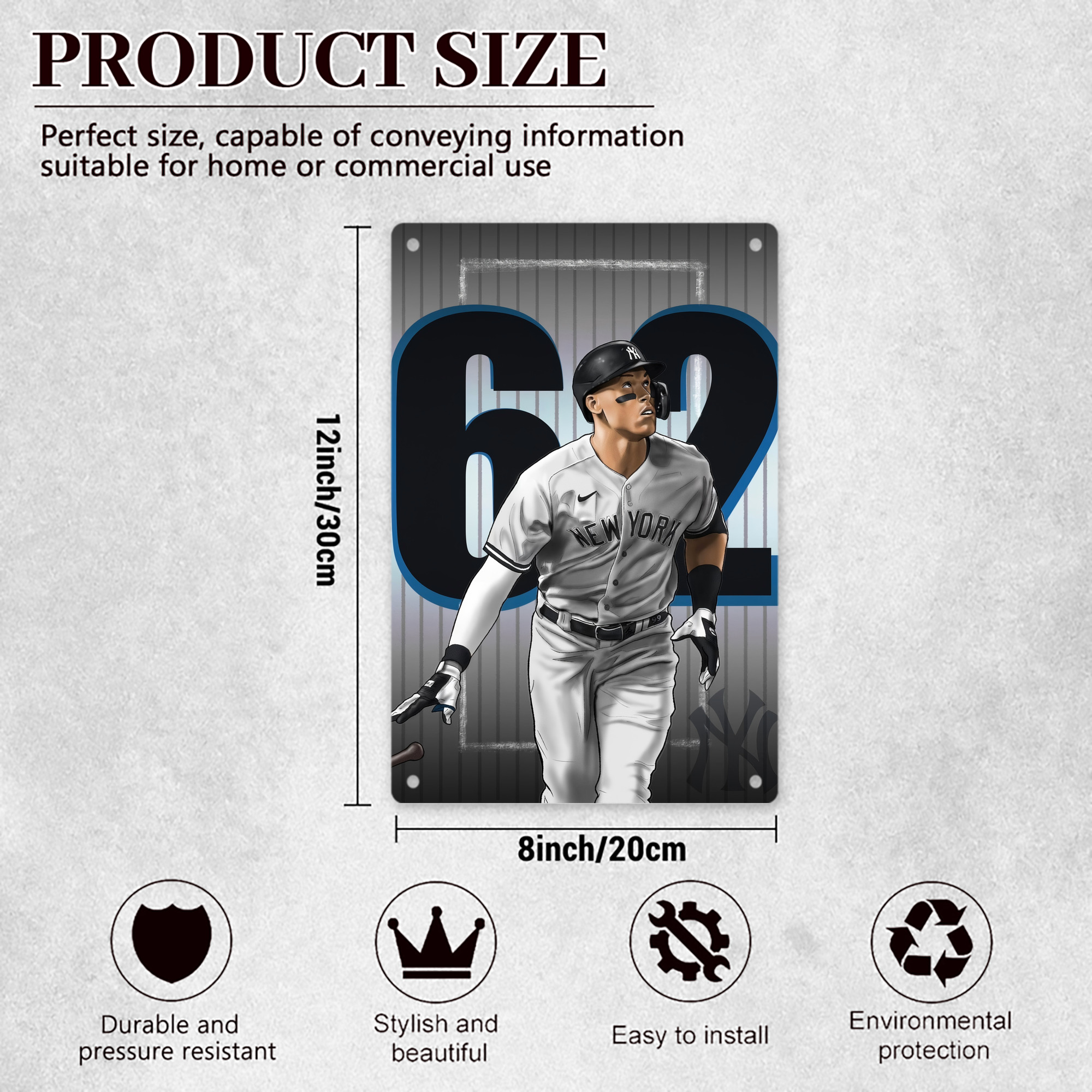 Aaron Judge 62 Home Runs 8x12inch Vertical Aluminum Sign - Durable Fade-Resistant Indoor/Outdoor Safety & Information Plaque For Office, Hotel, Restaurant, Bar, Public Spaces