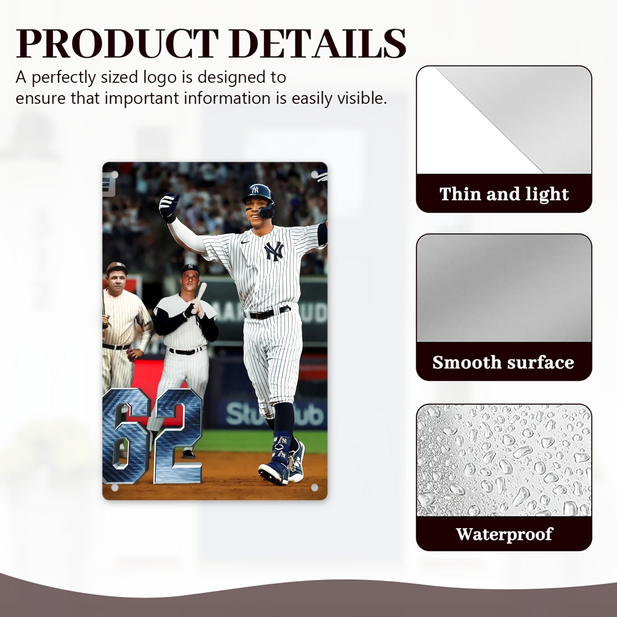 Aaron Judge 62 Home Runs 8x12inch Vertical Aluminum Sign - Durable Fade-Resistant Indoor/Outdoor Safety & Information Plaque For Office, Hotel, Restaurant, Bar, Public Spaces