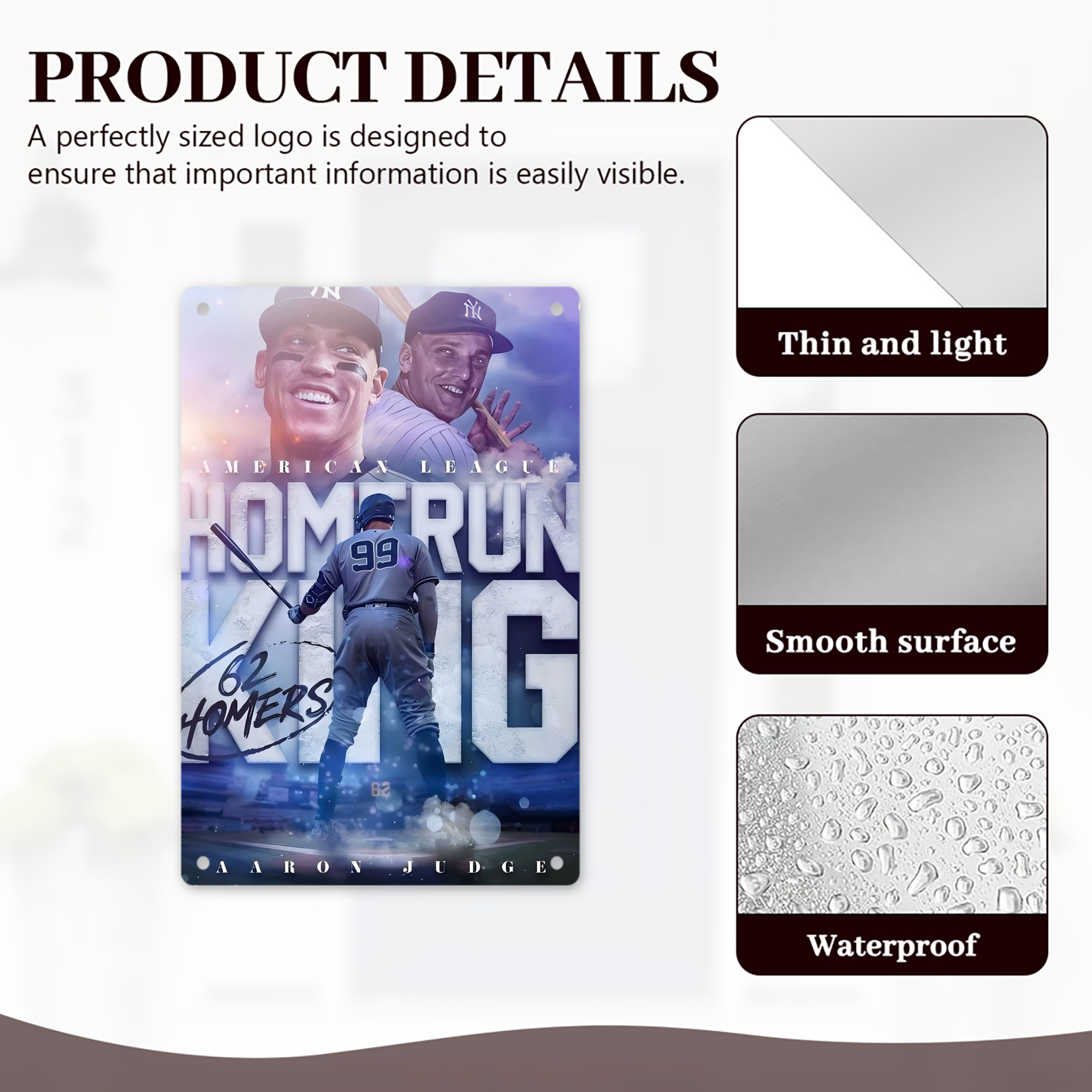 Aaron Judge 62 Home Runs 8x12inch Vertical Aluminum Sign - Durable Fade-Resistant Indoor/Outdoor Safety & Information Plaque For Office, Hotel, Restaurant, Bar, Public Spaces