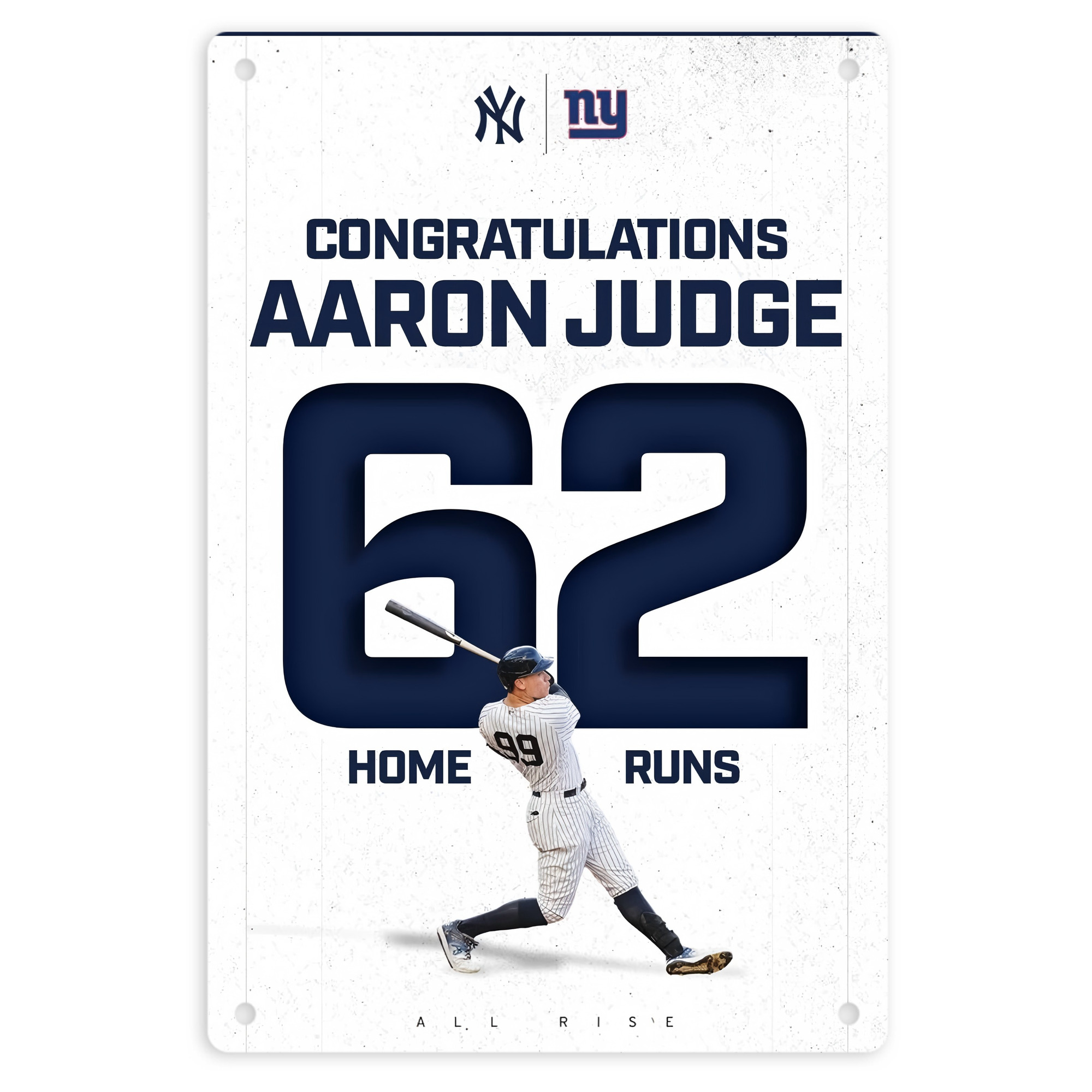 Aaron Judge 62 Home Runs 8x12inch Vertical Aluminum Sign - Durable Fade-Resistant Indoor/Outdoor Safety & Information Plaque For Office, Hotel, Restaurant, Bar, Public Spaces