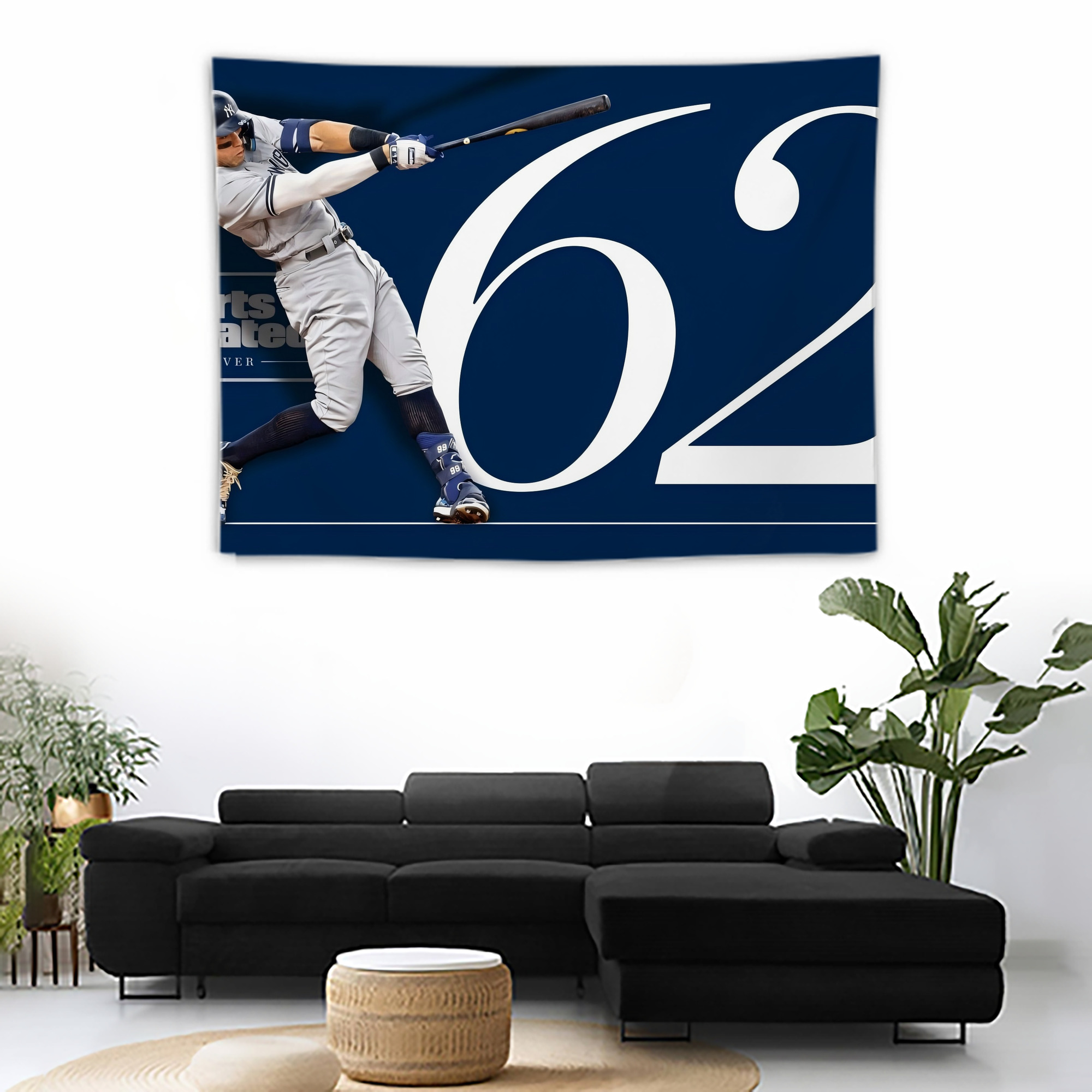 Aaron Judge 62 Home Runs Wall Tapestry For Bedroom Aesthetic – Boho Style Polyester Fabric Wall Hanging With Hooks – 60 X 90 Inch Large Size, Lightweight, Durable, Easy To Hang