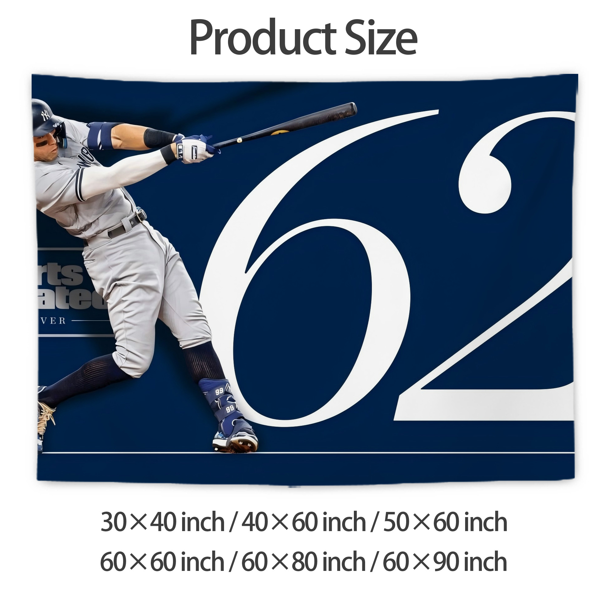 Aaron Judge 62 Home Runs Wall Tapestry For Bedroom Aesthetic – Boho Style Polyester Fabric Wall Hanging With Hooks – 60 X 90 Inch Large Size, Lightweight, Durable, Easy To Hang