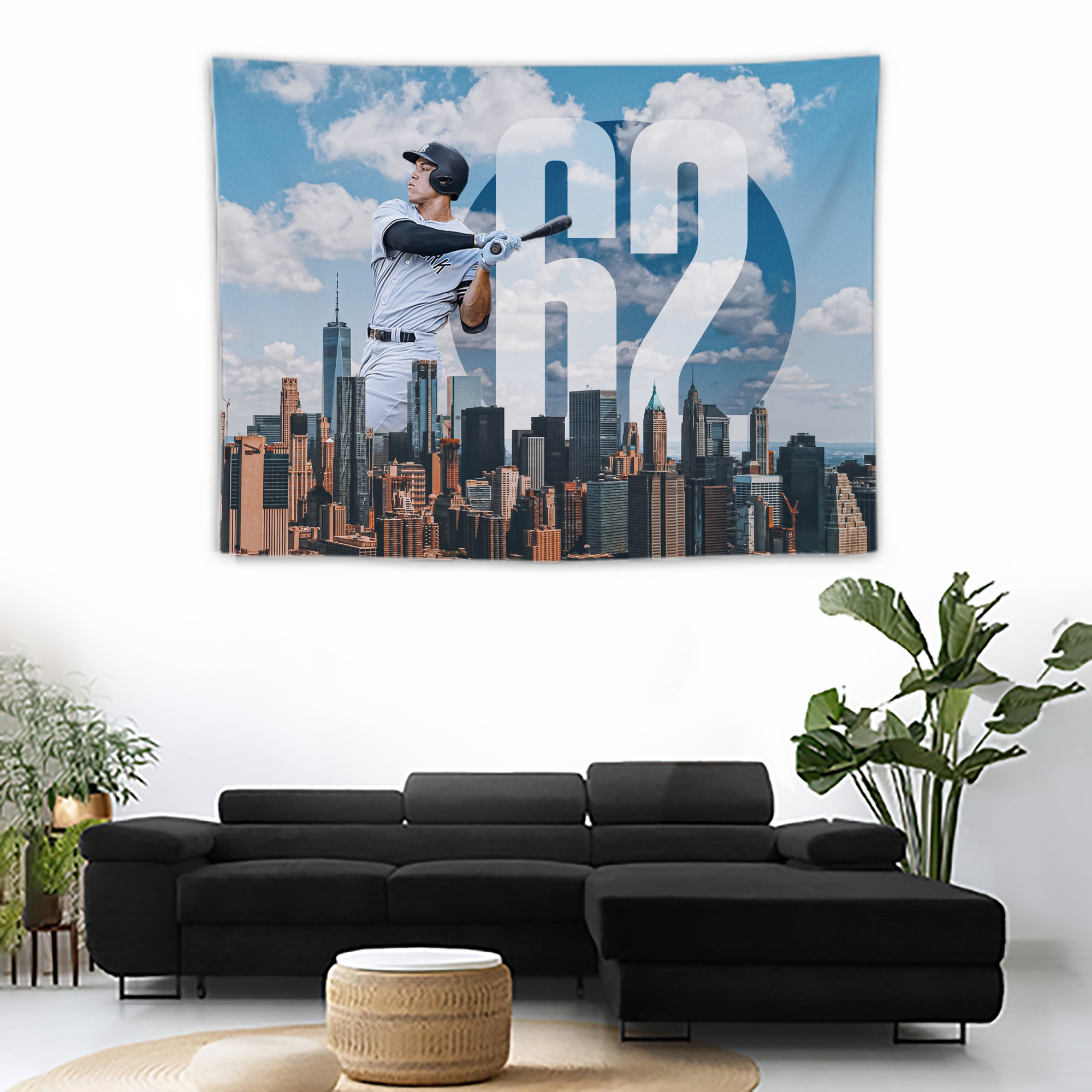 Aaron Judge 62 Home Runs Wall Tapestry For Bedroom Aesthetic – Boho Style Polyester Fabric Wall Hanging With Hooks – 60 X 90 Inch Large Size, Lightweight, Durable, Easy To Hang