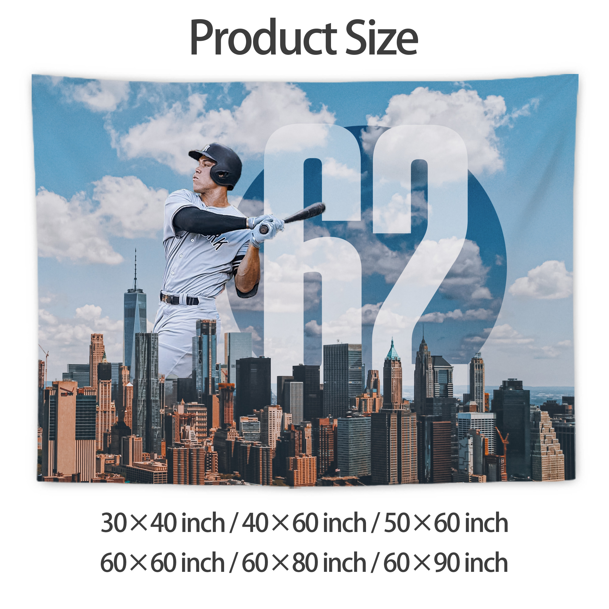 Aaron Judge 62 Home Runs Wall Tapestry For Bedroom Aesthetic – Boho Style Polyester Fabric Wall Hanging With Hooks – 60 X 90 Inch Large Size, Lightweight, Durable, Easy To Hang
