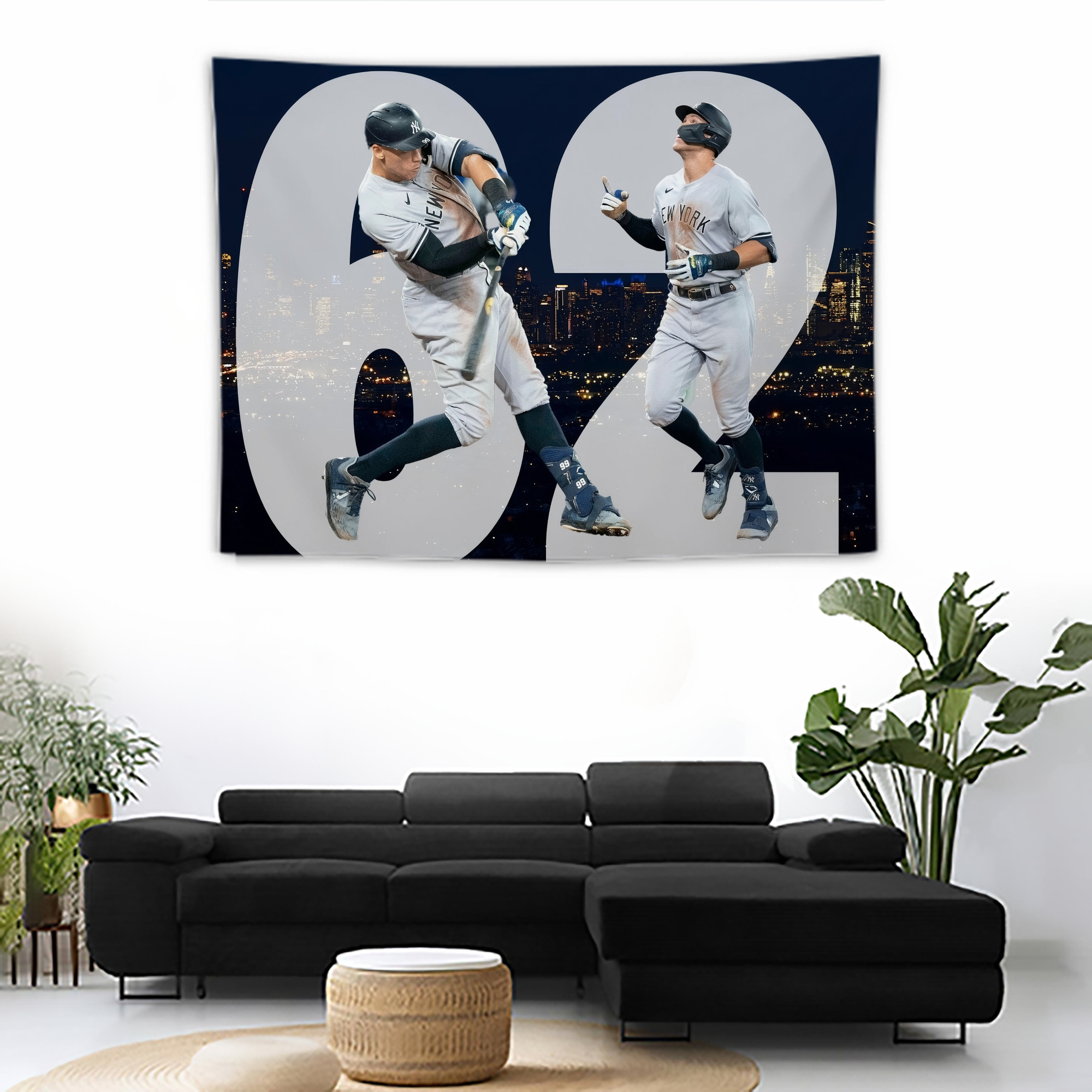 Aaron Judge 62 Home Runs Wall Tapestry For Bedroom Aesthetic – Boho Style Polyester Fabric Wall Hanging With Hooks – 60 X 90 Inch Large Size, Lightweight, Durable, Easy To Hang