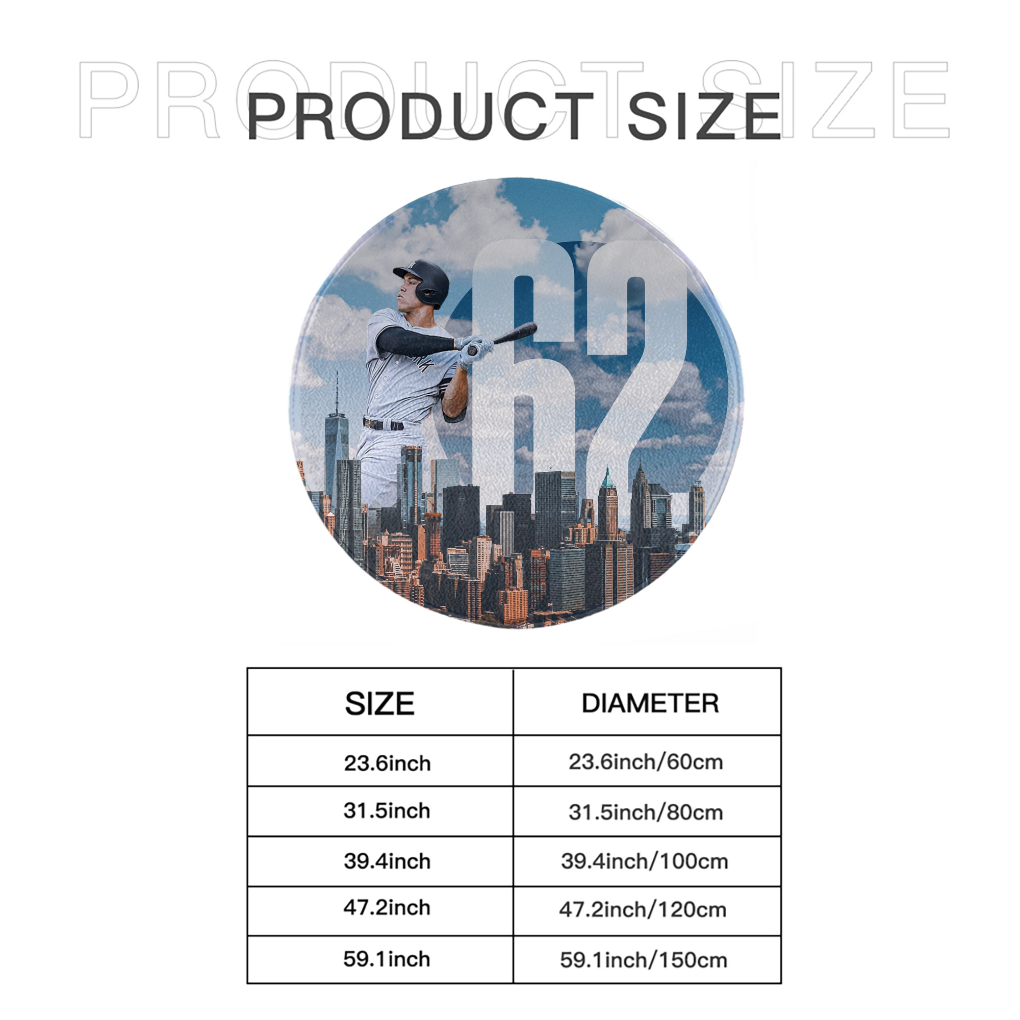 Aaron Judge 62 Home Runs Round Floor Mat – Soft Flannel & High-Density Sponge Core – Non-Slip Dot Backing – Durable Stitched Edges – Quick-Dry & Breathable – Perfect For Home, Bathroom & Living Room
