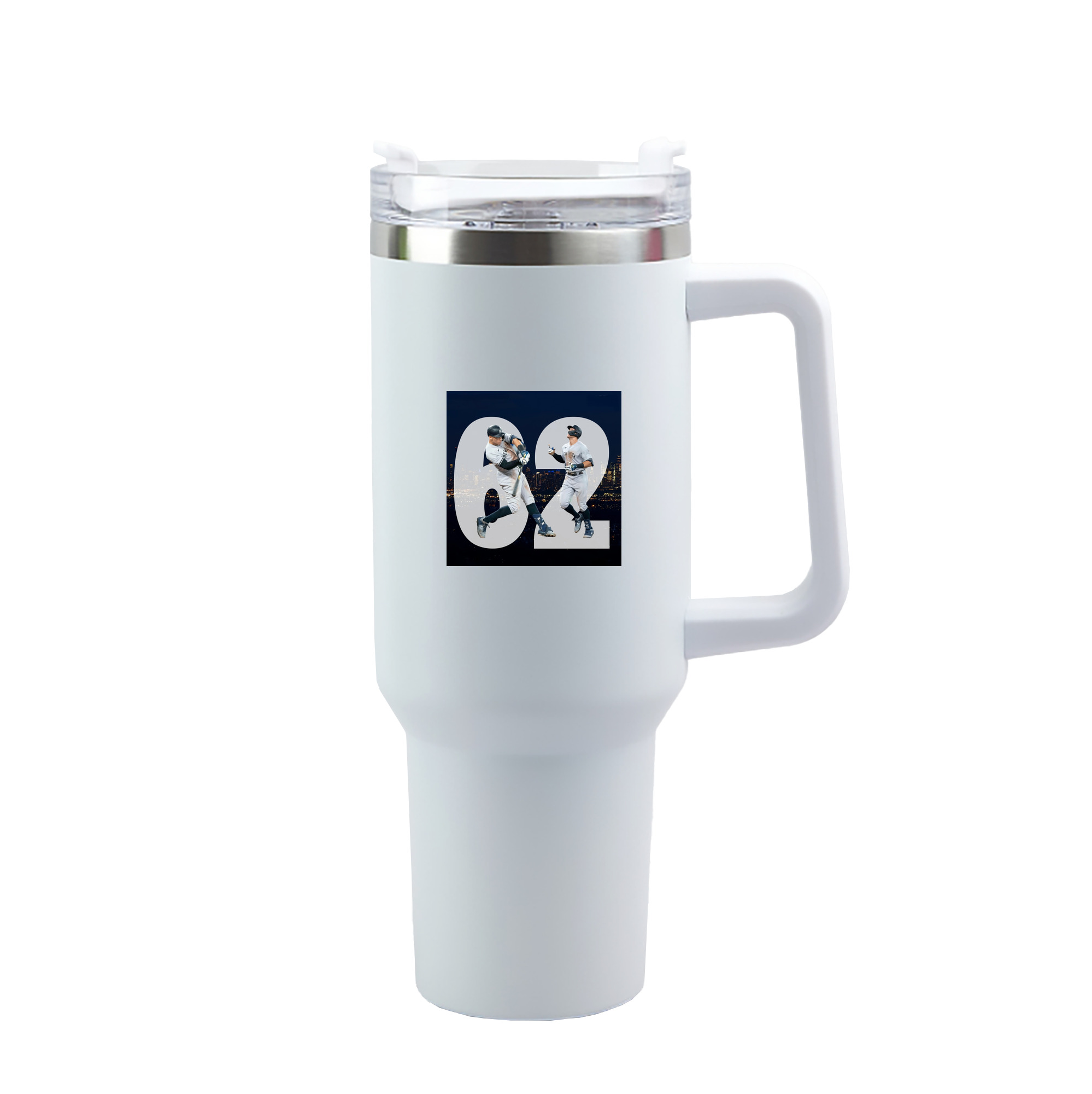 Aaron Judge 62 Home Runs 40oz Handle Car Tumbler – Durable Stainless Steel Travel Mug With UV Print – Double Wall Insulated, Fits Most Car Cup Holders