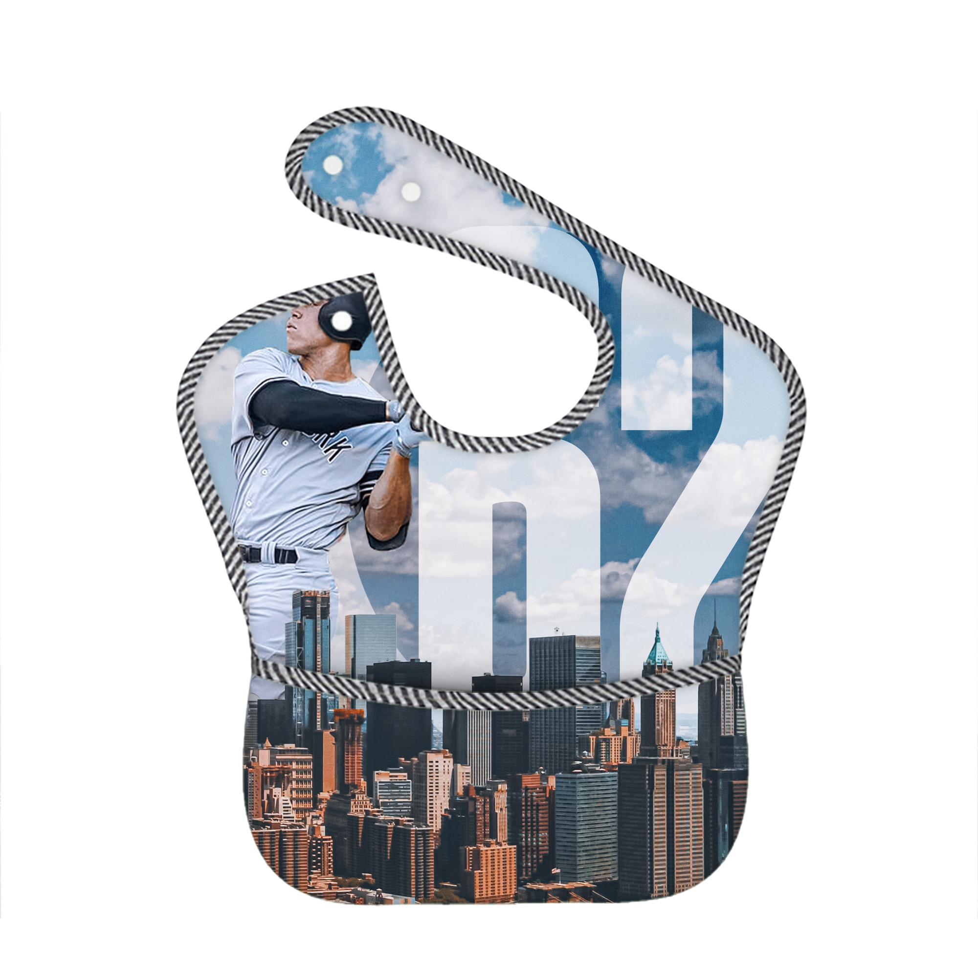 Aaron Judge 62 Home Runs Adjustable Waterproof Toddler Bib – Full-Print Durable Polyester – Foldable Crumb Pocket – Easy Snap Closure – Soft