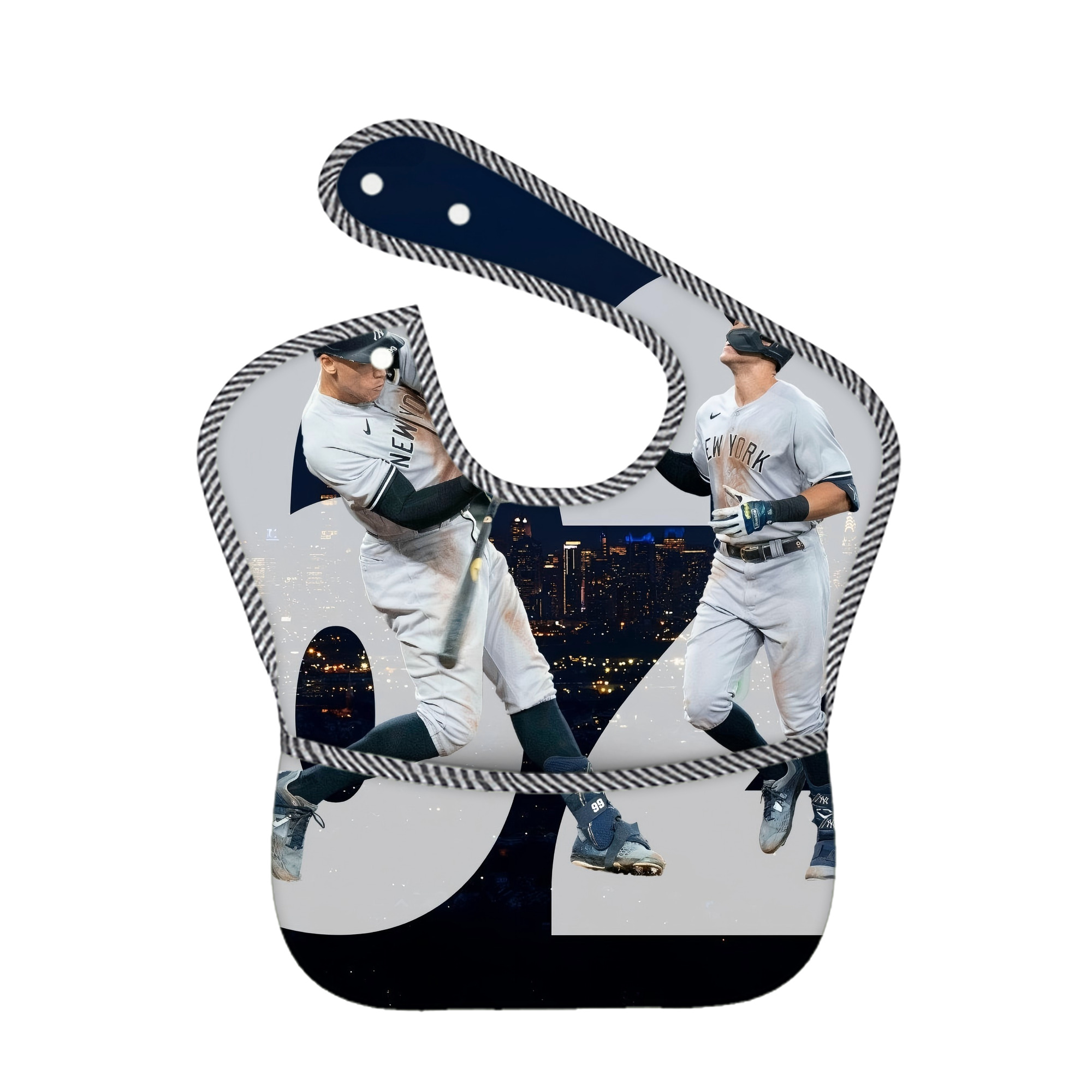 Aaron Judge 62 Home Runs Adjustable Waterproof Toddler Bib – Full-Print Durable Polyester – Foldable Crumb Pocket – Easy Snap Closure – Soft