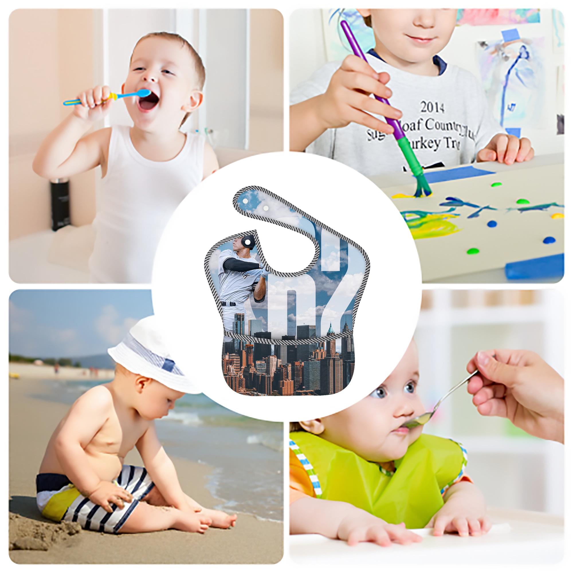 Aaron Judge 62 Home Runs Adjustable Waterproof Toddler Bib – Full-Print Durable Polyester – Foldable Crumb Pocket – Easy Snap Closure – Soft