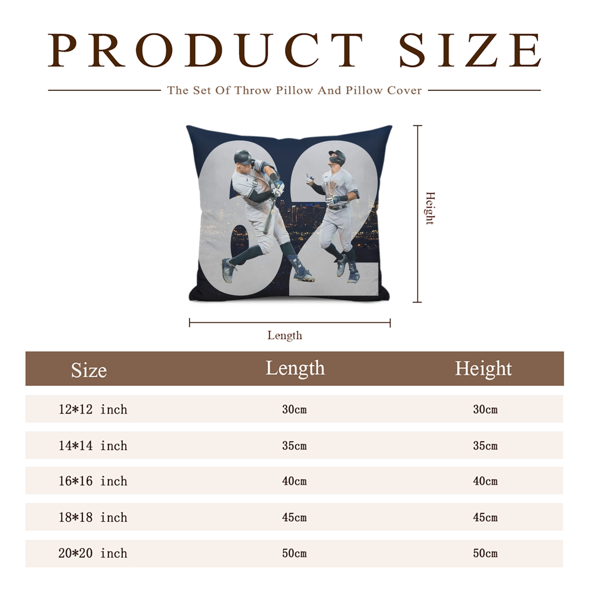 Aaron Judge 62 Home Runs Soft Polyester Pillow Cover With Insert – Double-Sided Design, Invisible Zipper, Durable & Breathable – Easy Care Cushion Set