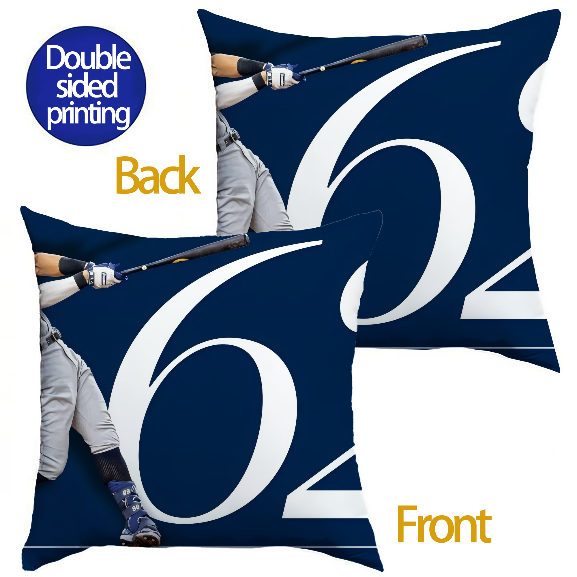 Aaron Judge 62 Home Runs Soft Polyester Pillow Cover With Insert – Double-Sided Design, Invisible Zipper, Durable & Breathable – Easy Care Cushion Set