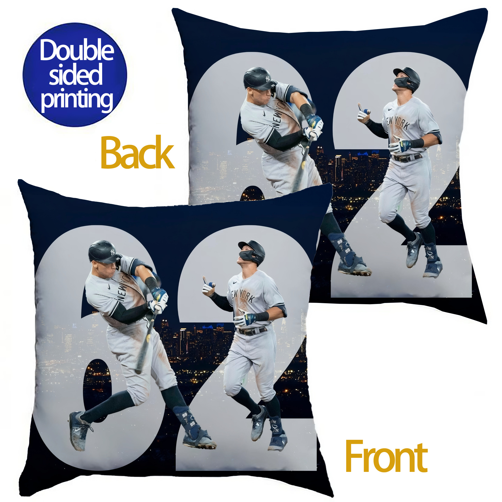 Aaron Judge 62 Home Runs Soft Polyester Pillow Cover With Insert – Double-Sided Design, Invisible Zipper, Durable & Breathable – Easy Care Cushion Set