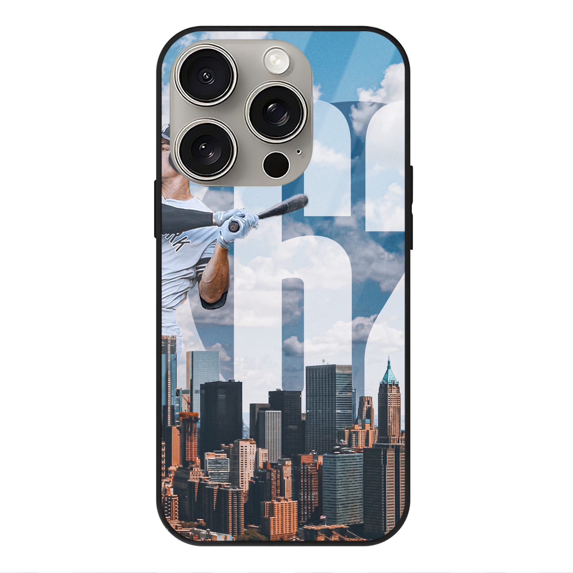 Aaron Judge 62 Home Runs IPhone 15 Pro Mirror Phone Case – UV Printed Glass + TPU – Scratch-Resistant, Wireless Charging Compatible, Precise Fit & Stylish Design