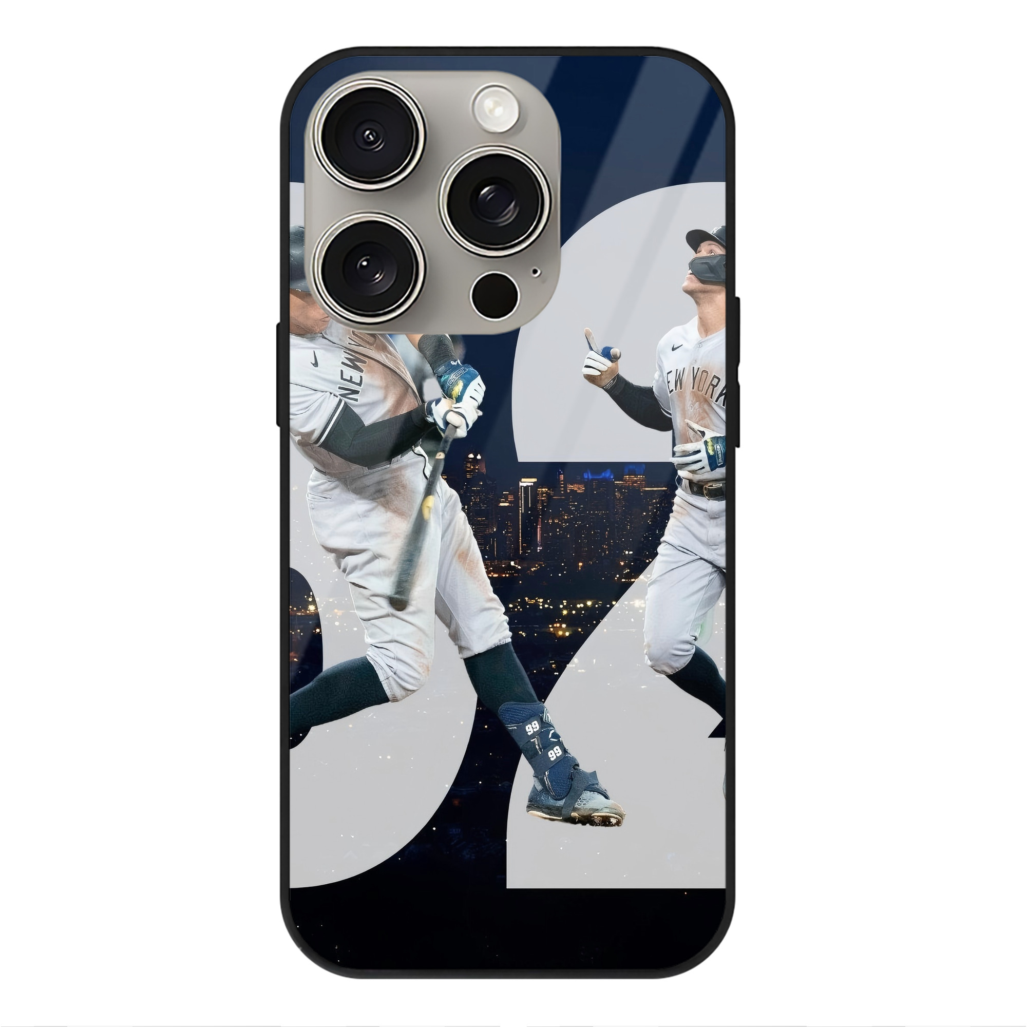 Aaron Judge 62 Home Runs IPhone 15 Pro Mirror Phone Case – UV Printed Glass + TPU – Scratch-Resistant, Wireless Charging Compatible, Precise Fit & Stylish Design