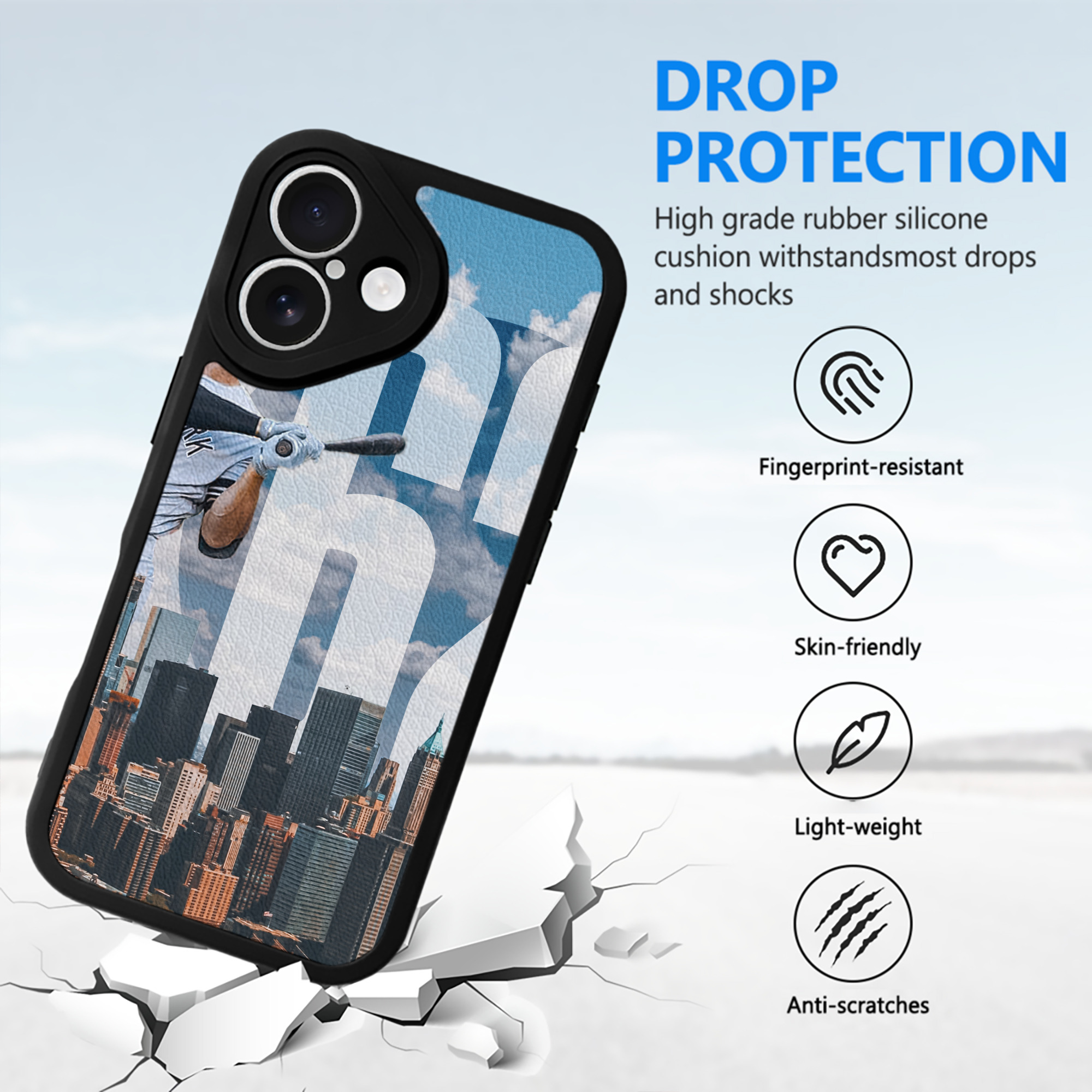 Aaron Judge 62 Home Runs IPhone 16 Silicone Leather Case – UV Print, Lambskin Texture – Perfect Fit, Wireless Charging Compatible, Scratch Resistant, Precise Cutouts – Stylish Protection For IPhone 16