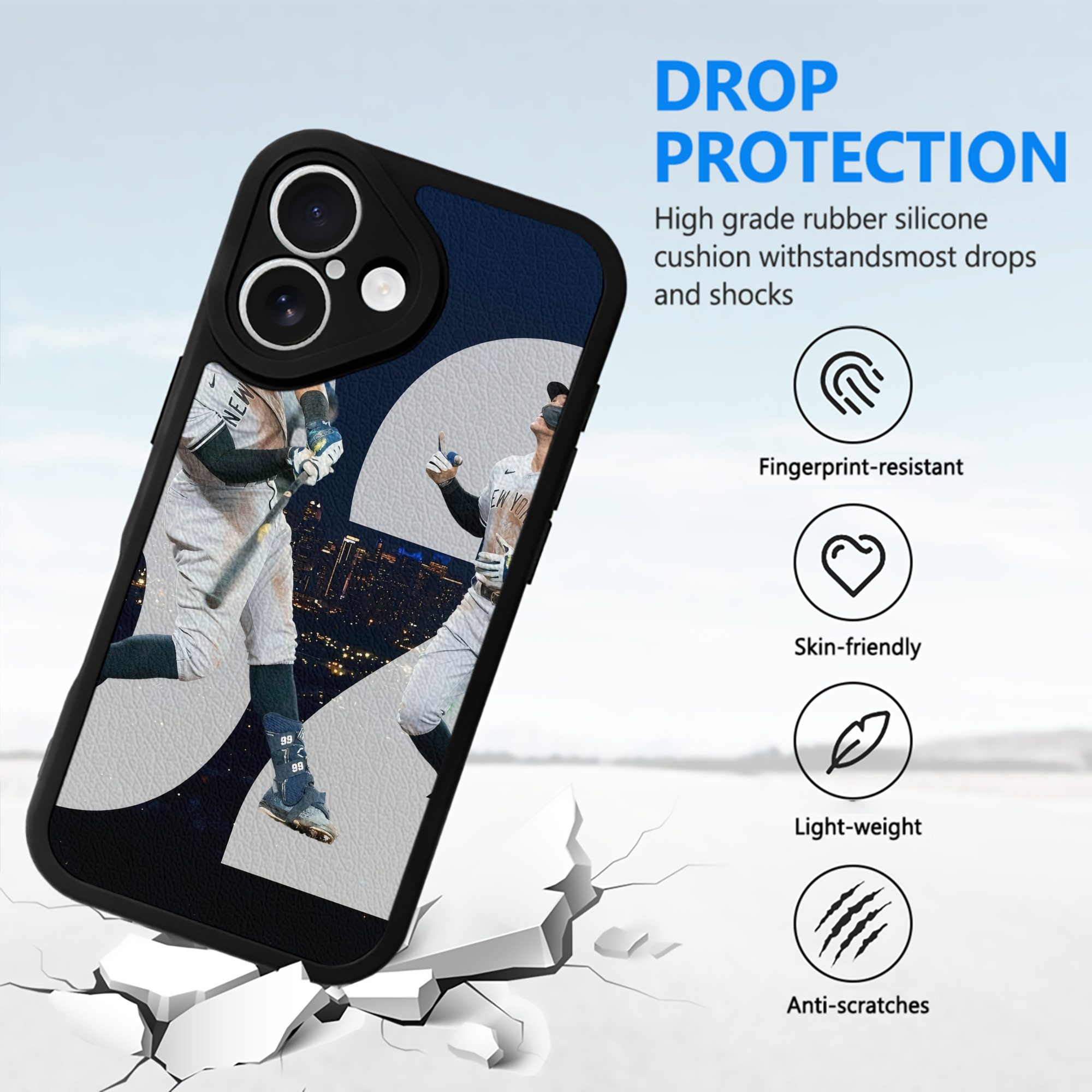 Aaron Judge 62 Home Runs IPhone 16 Silicone Leather Case – UV Print, Lambskin Texture – Perfect Fit, Wireless Charging Compatible, Scratch Resistant, Precise Cutouts – Stylish Protection For IPhone 16