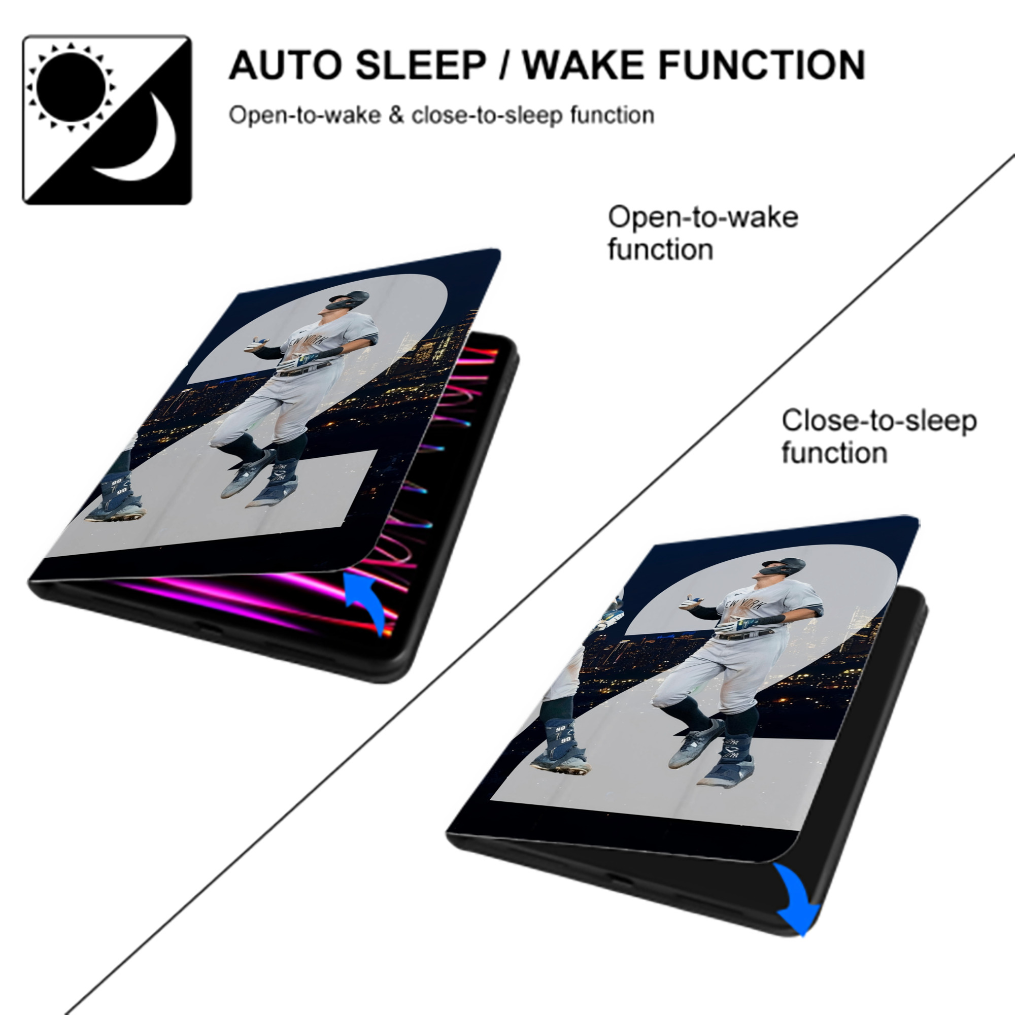 Aaron Judge 62 Home Runs IPad Case Without Pencil Slot – Book-Style Cover With PU Leather & TPU – Slim, Durable, Scratch-Resistant, Full Protection & Easy Access