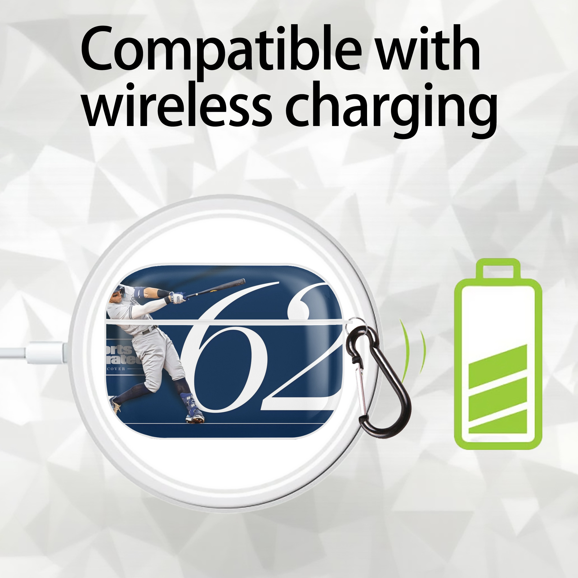 Aaron Judge 62 Home Runs AirPods Pro Hard Case White With Keychain, Durable Flexible PC, Precise Cutouts, Anti-Fingerprint, Yellowing & Scratch Resistant, Full Protection, Washable