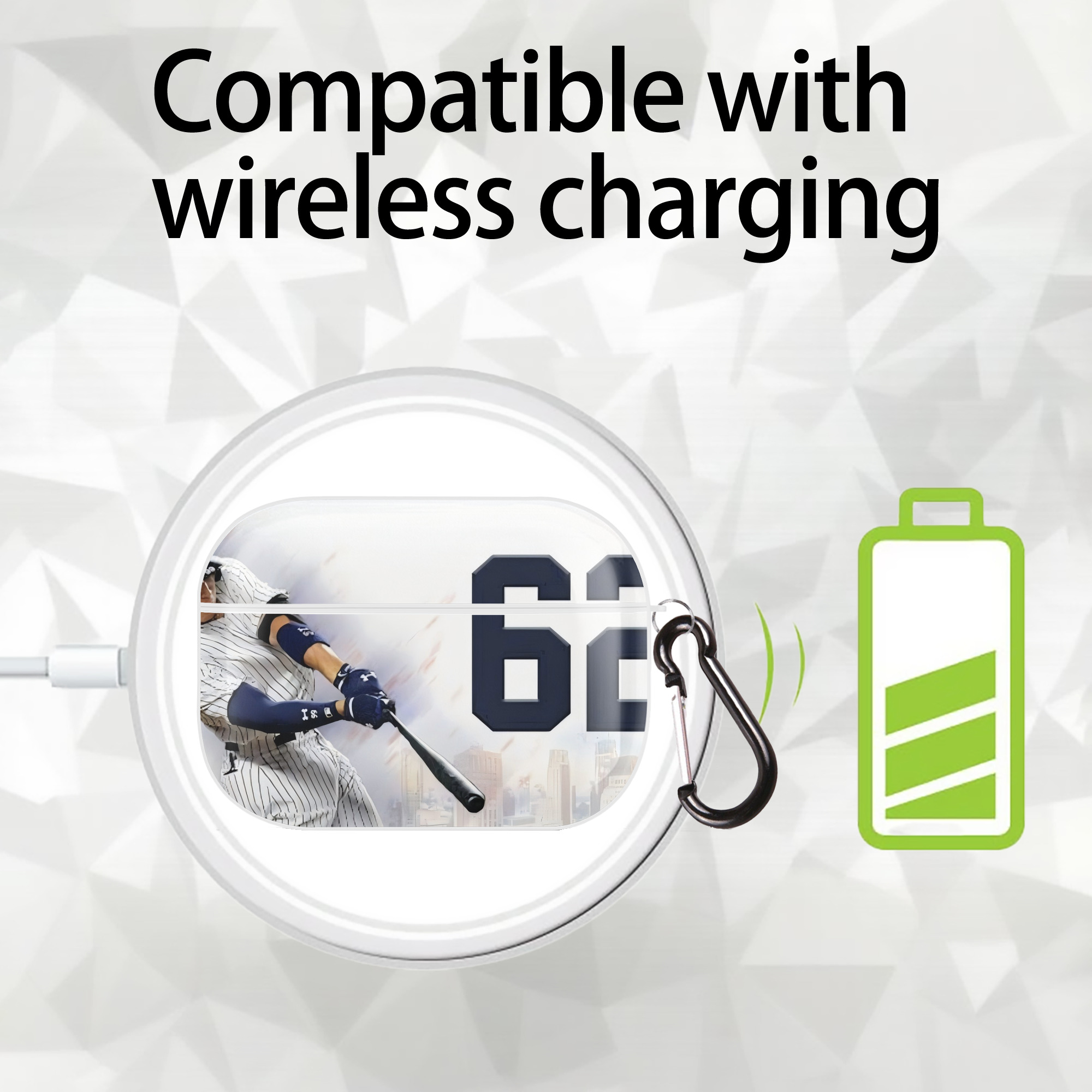 Aaron Judge 62 Home Runs AirPods Pro Hard Case White With Keychain, Durable Flexible PC, Precise Cutouts, Anti-Fingerprint, Yellowing & Scratch Resistant, Full Protection, Washable