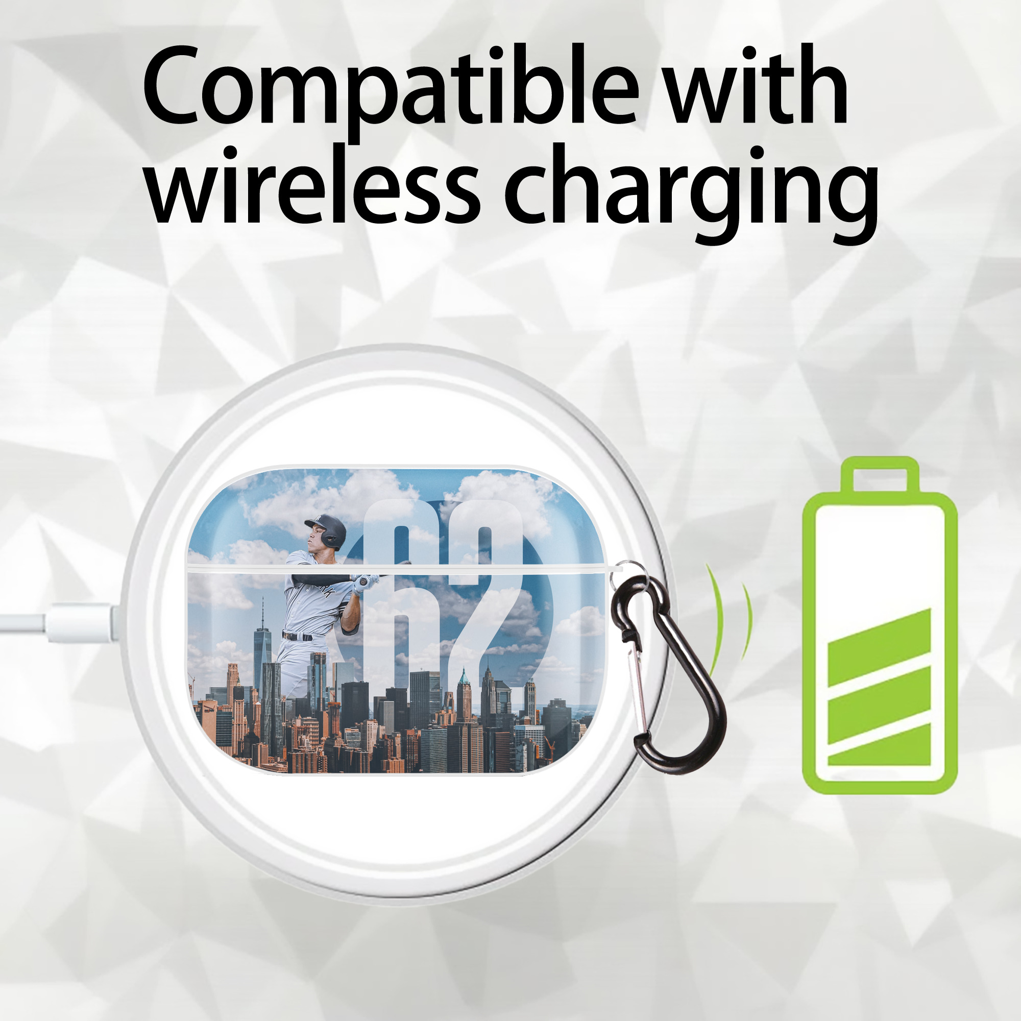 Aaron Judge 62 Home Runs AirPods Pro Hard Case White With Keychain, Durable Flexible PC, Precise Cutouts, Anti-Fingerprint, Yellowing & Scratch Resistant, Full Protection, Washable