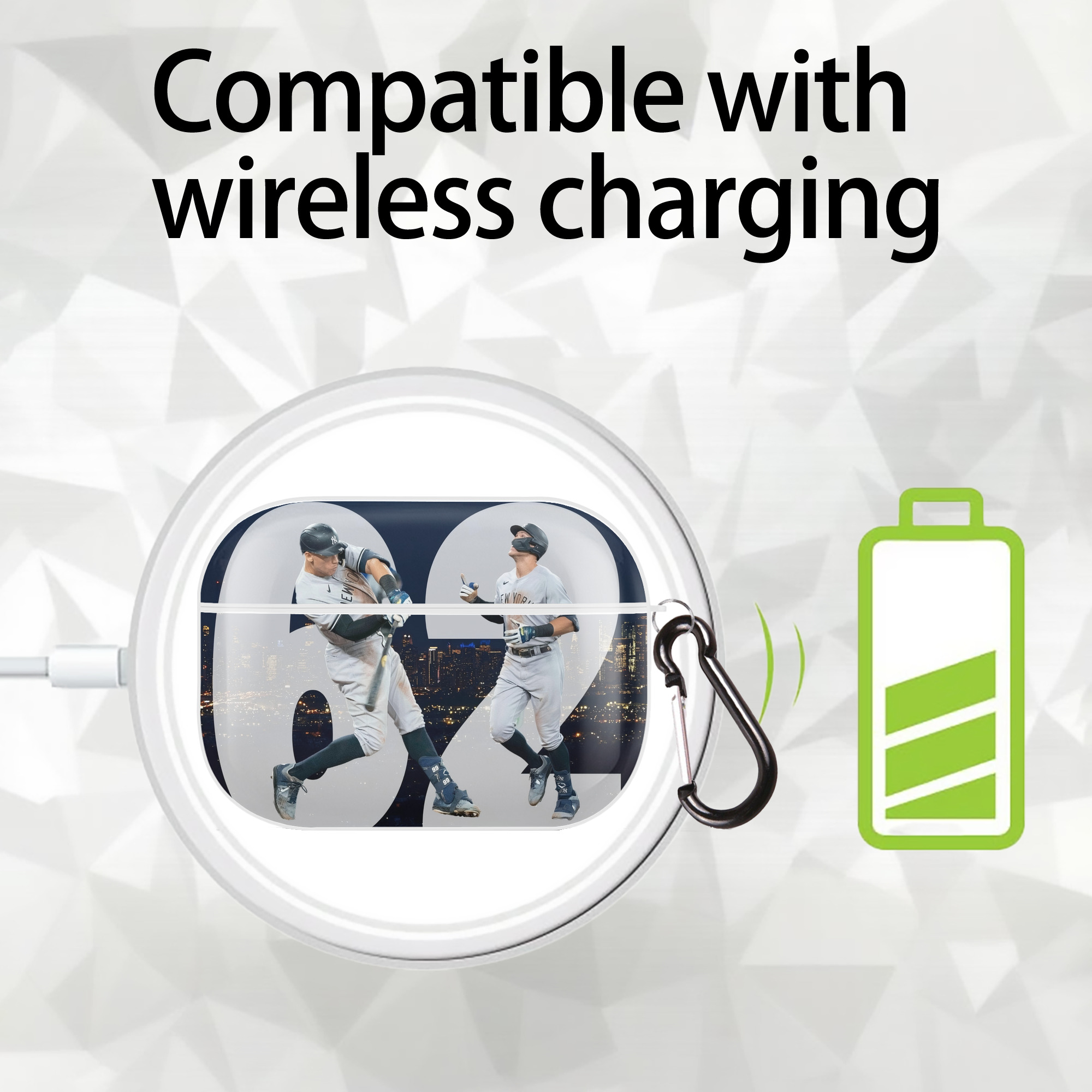 Aaron Judge 62 Home Runs AirPods Pro Hard Case White With Keychain, Durable Flexible PC, Precise Cutouts, Anti-Fingerprint, Yellowing & Scratch Resistant, Full Protection, Washable