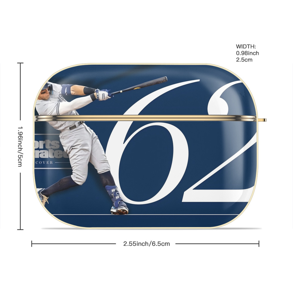 Aaron Judge 62 Home Runs Luxury Gold AirPods Pro Case With Keychain, Flexible PC Material, Full Protection, Precise Cutouts, Anti-Fingerprint, Washable, Durable Design