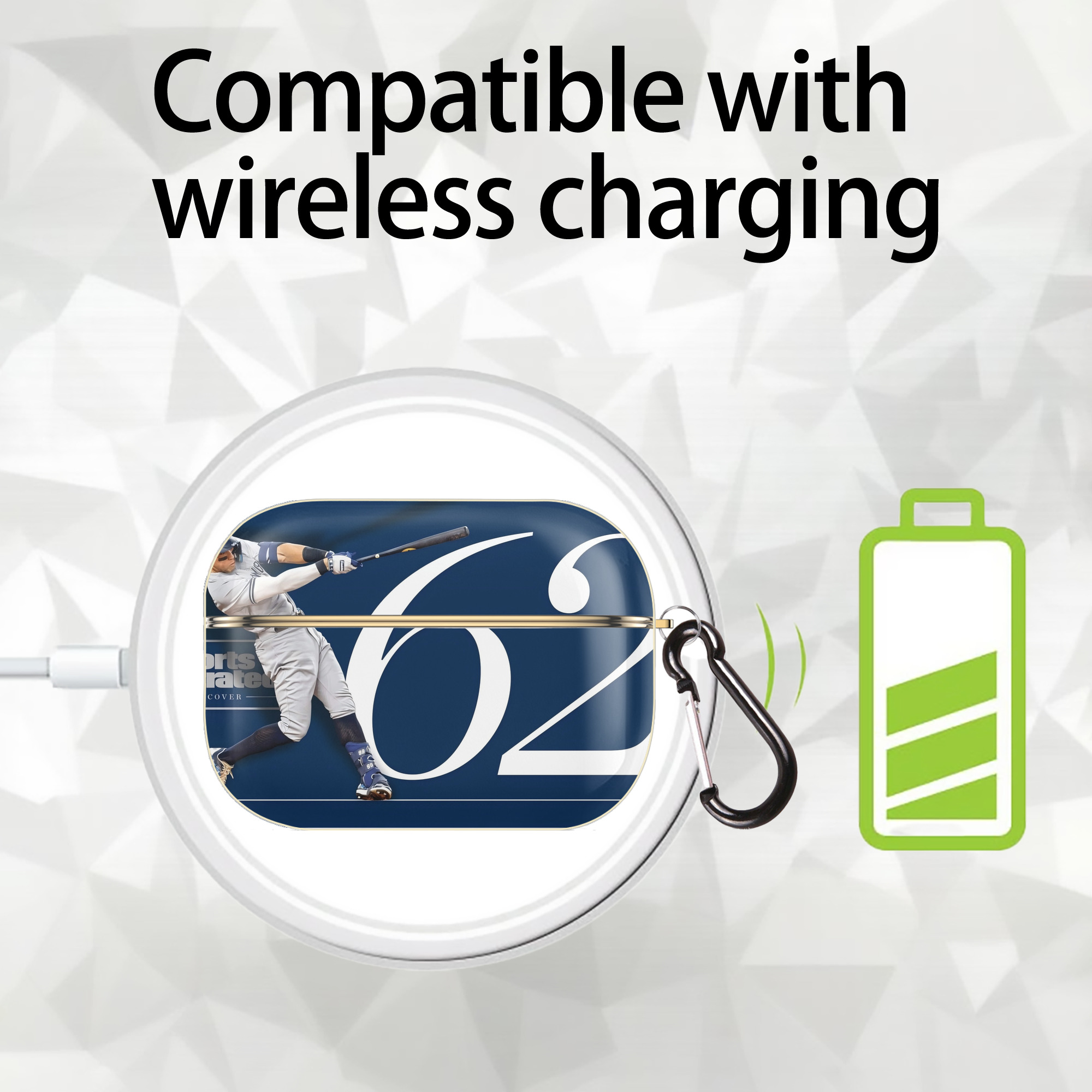 Aaron Judge 62 Home Runs Luxury Gold AirPods Pro Case With Keychain, Flexible PC Material, Full Protection, Precise Cutouts, Anti-Fingerprint, Washable, Durable Design