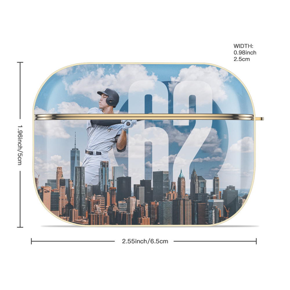 Aaron Judge 62 Home Runs Luxury Gold AirPods Pro Case With Keychain, Flexible PC Material, Full Protection, Precise Cutouts, Anti-Fingerprint, Washable, Durable Design